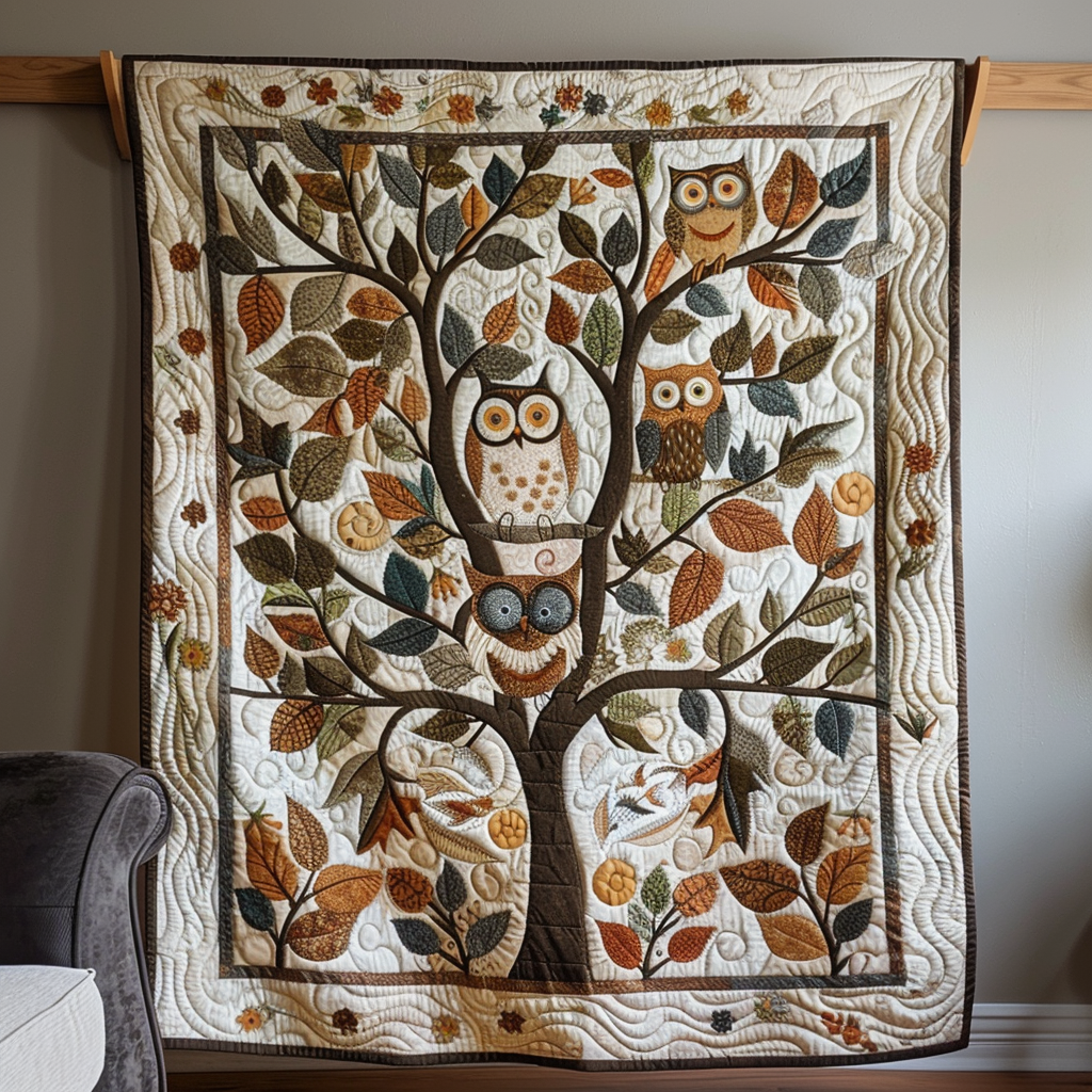 Family Tree Owls Quilted Blanket Gift For Owl Lover