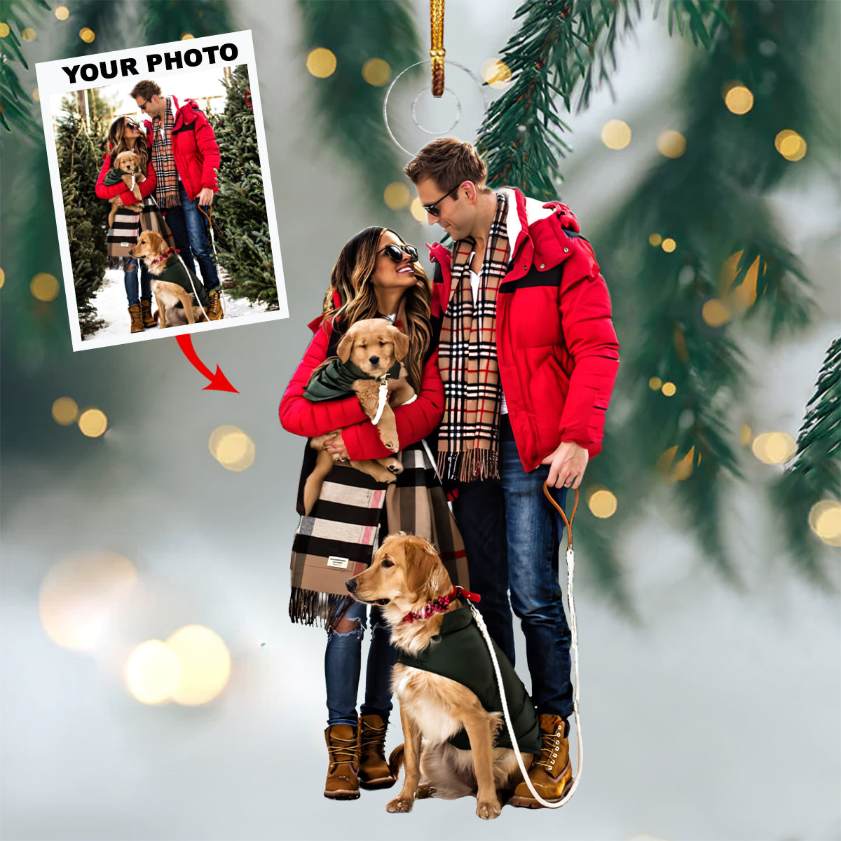Family With Dogs Personalized Custom Photo Mica Ornament Christmas Gift For Family members