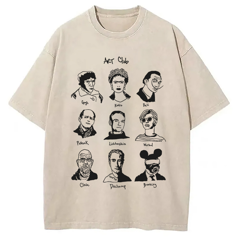 Famous Artists Club Washed T-Shirt Soft Comfortable Daily T Shirt Gifts For Friends
