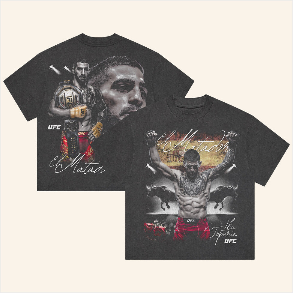 Fanatics Merch Ilia Topuria Bull Fight Black T-Shirt Fan Merch Gifts For Husband Gifts For BFF