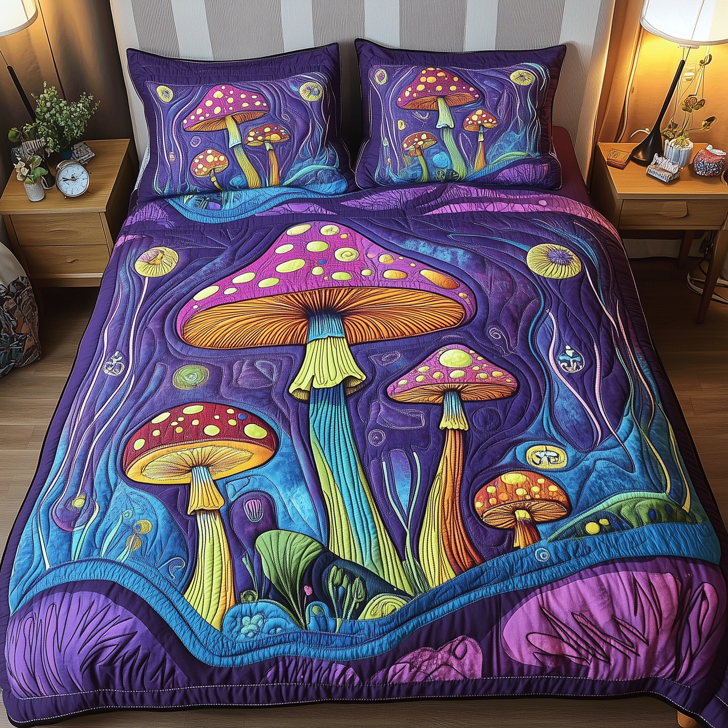 Fanciful Fungi Quilted Bedding Set Twin Bed Sheets Christmas Gift Ideas For Relatives