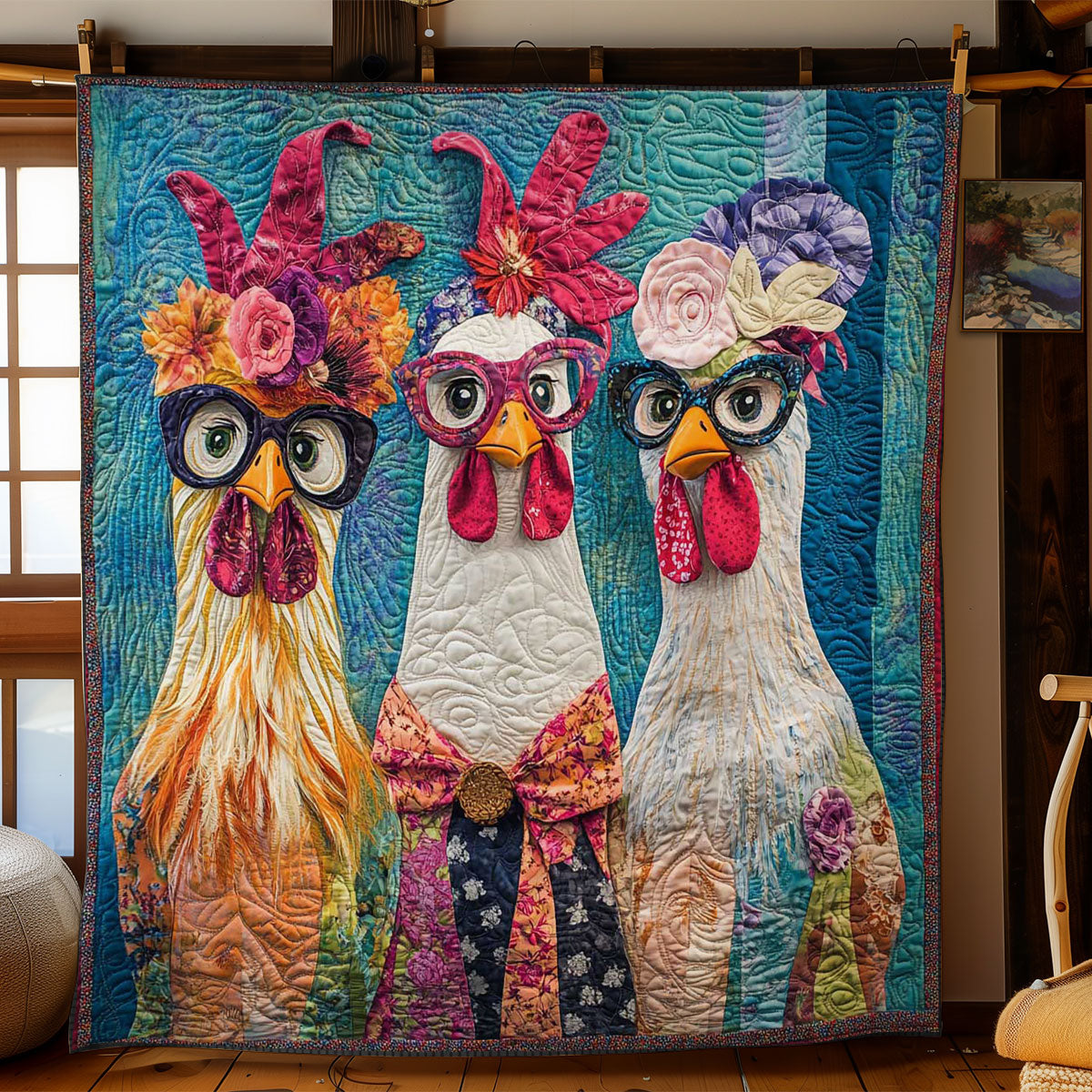 Fancy Chicken Quilted Blanket Christmas Throw Blanket Presents For Chicken Lovers