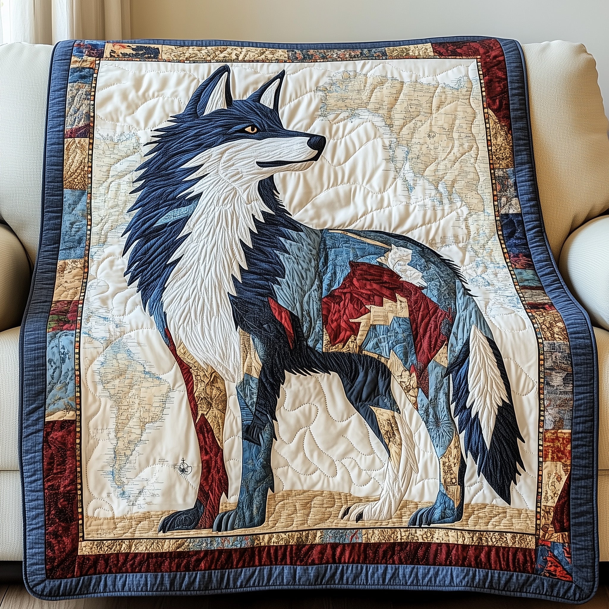 Fangs of the North Quilted Blanket Couch Throw BlanketChristmas Gifts For Wolf Lovers