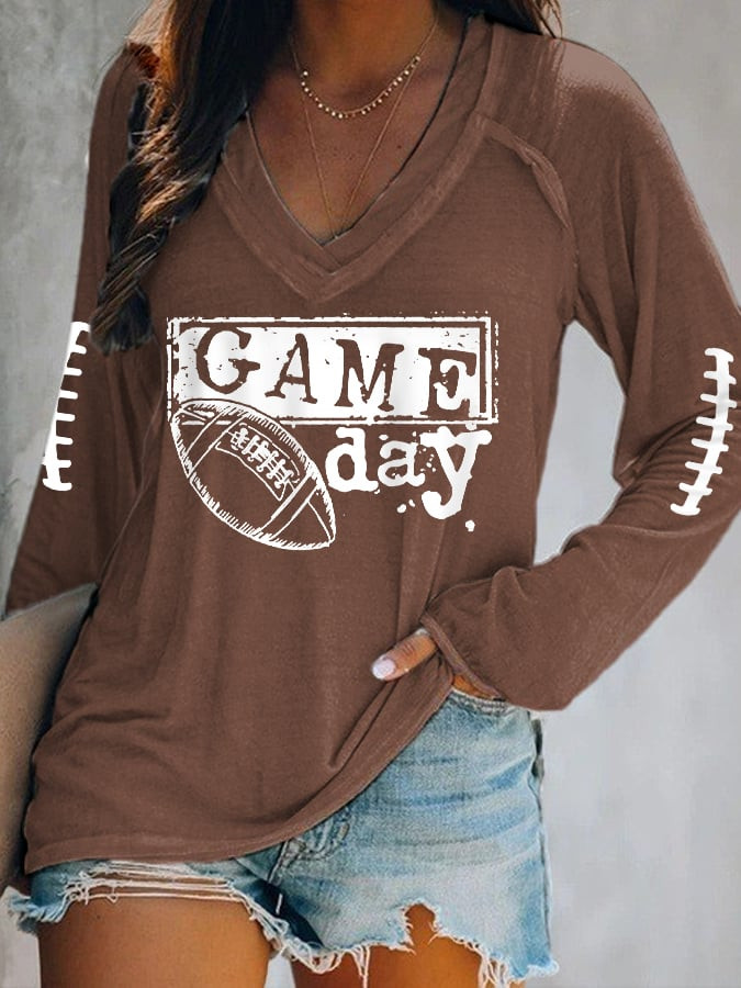 Fans Lover Gameday V-Neck Long Sleeve Shirt Game Day Apparel Football Gift Ideas