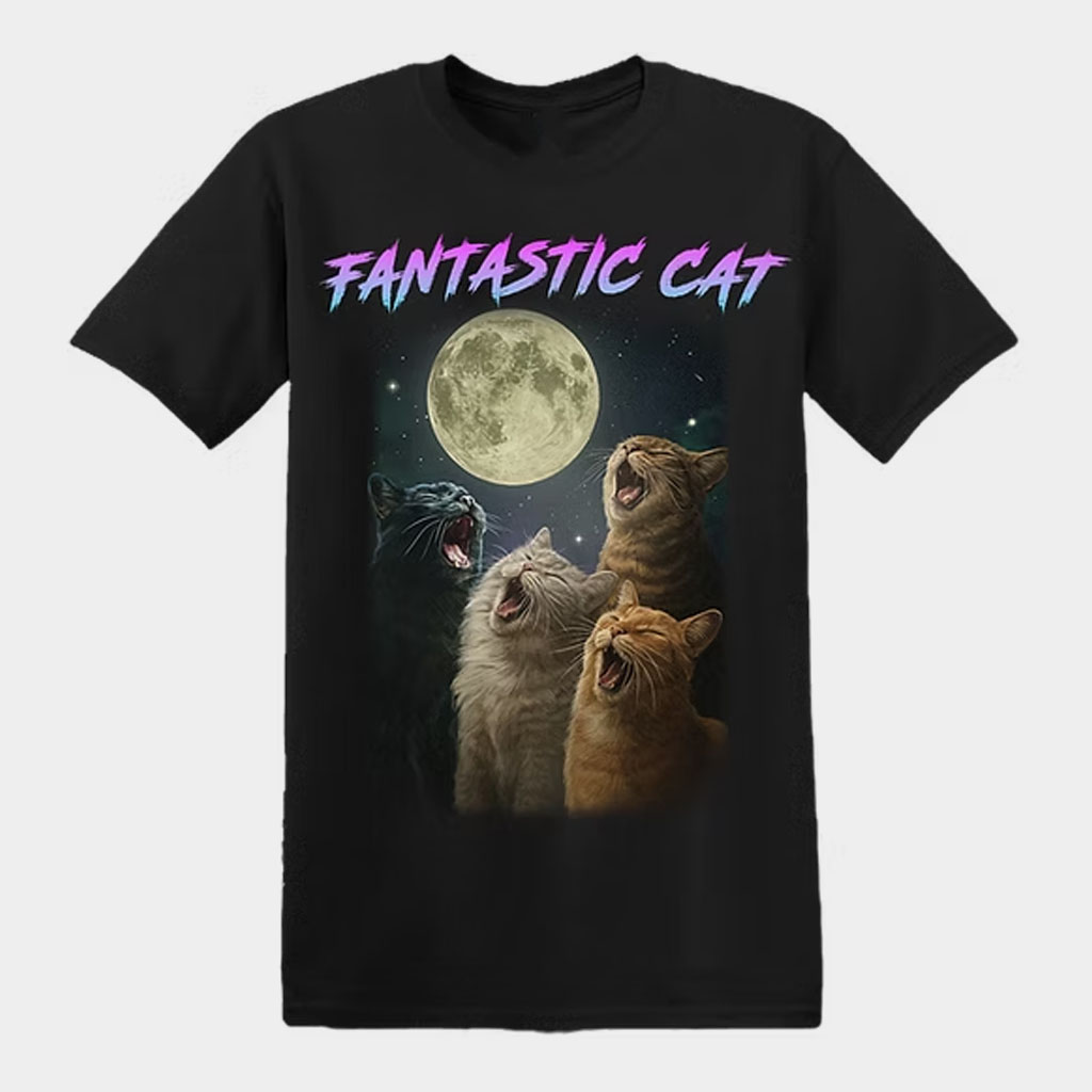 Fantastic Cat Merch Howling Moon Bootleg Shirt Gifts For Cat Lovers