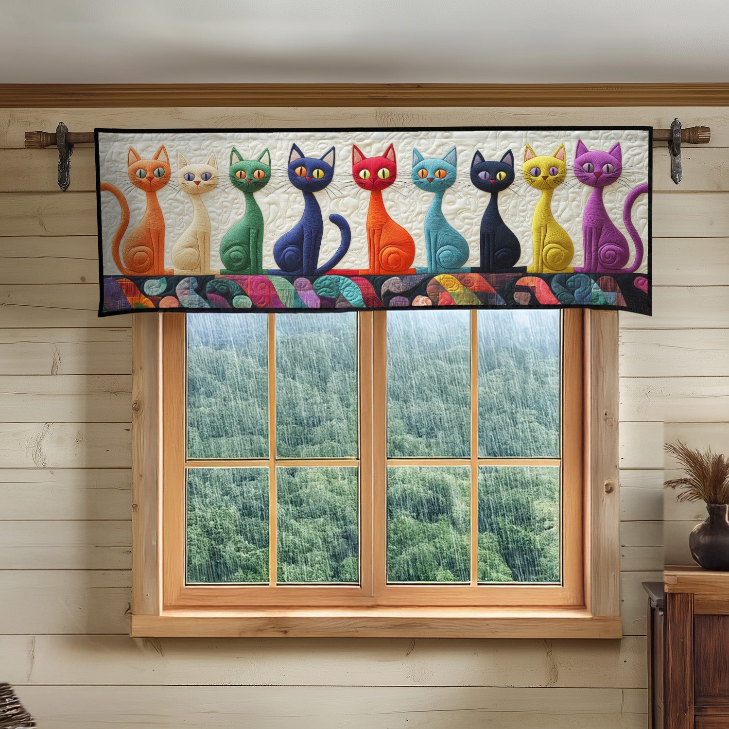 Fantasy Feline Quilted Valance Handmade Quilted Valance Black Cat Merchandise Gifts