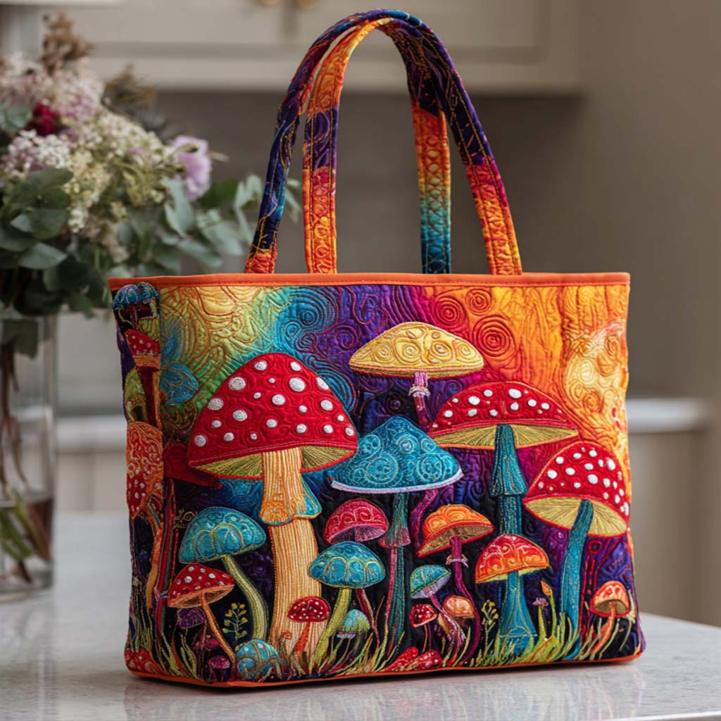 Fantasy Fungi Quilted Tote Bag Presents For Mushroom Lovers