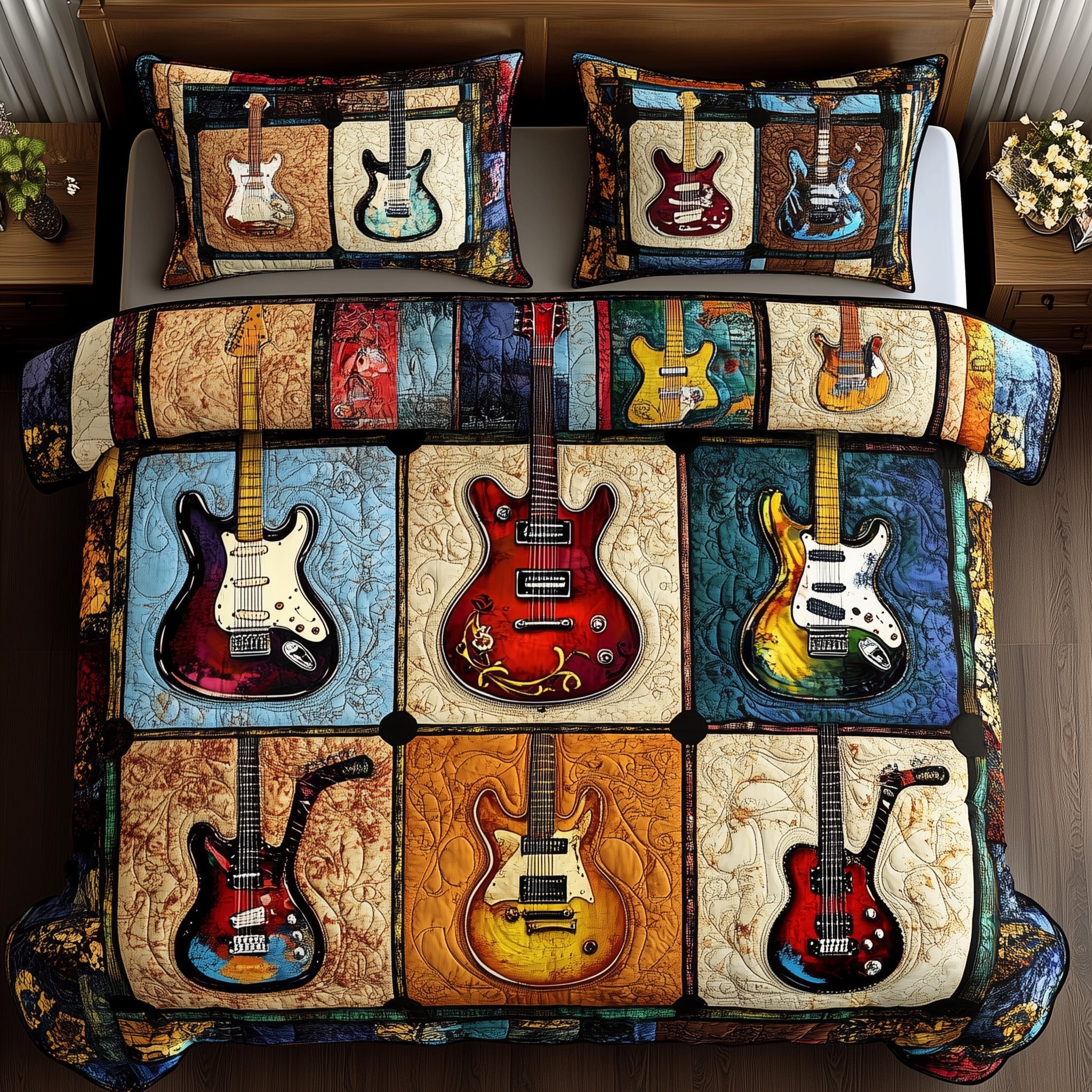 Fantasy Guitar Quilted Bedding Set Duvet Cover Bedspread Gift Ideas For Guitar Lovers