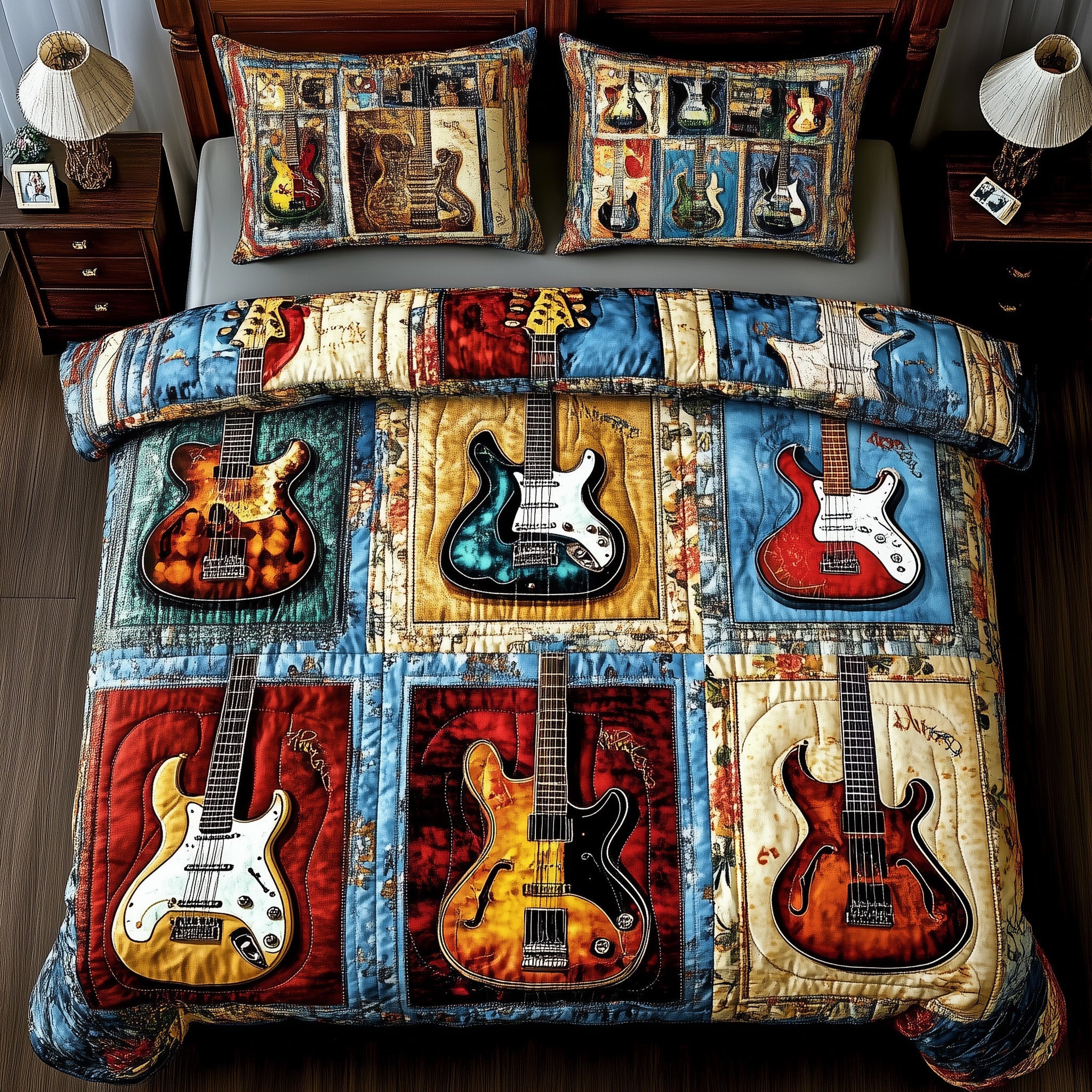 Fantasy Guitar Quilted Bedding Set Duvet Cover Bedspread Gifts For Young Guitar Players