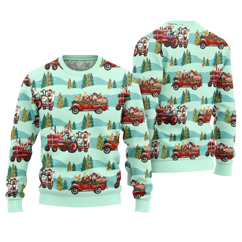 Farm Animals Truck Ugly Christmas Sweater Trendy Christmas Sweater for Winter Outfits