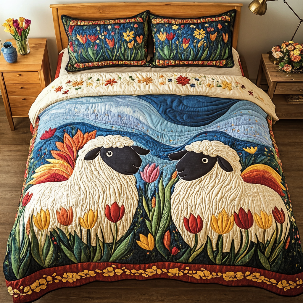 Farm Bliss Quilted Bedding Set Best Bedspread Set Sheep Gifts For Him