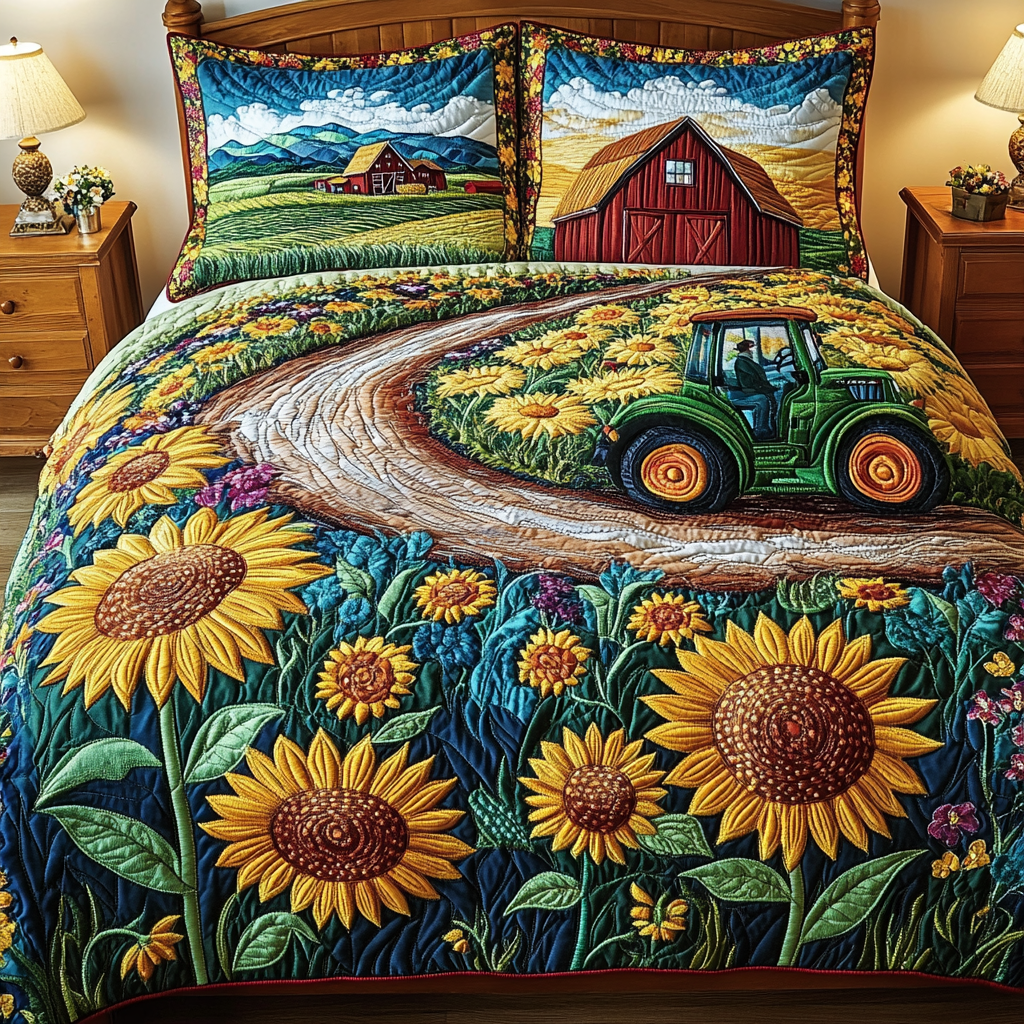 Farm Bliss Quilted Bedding Set Holiday Duvet Covers Funny Tractor Gifts