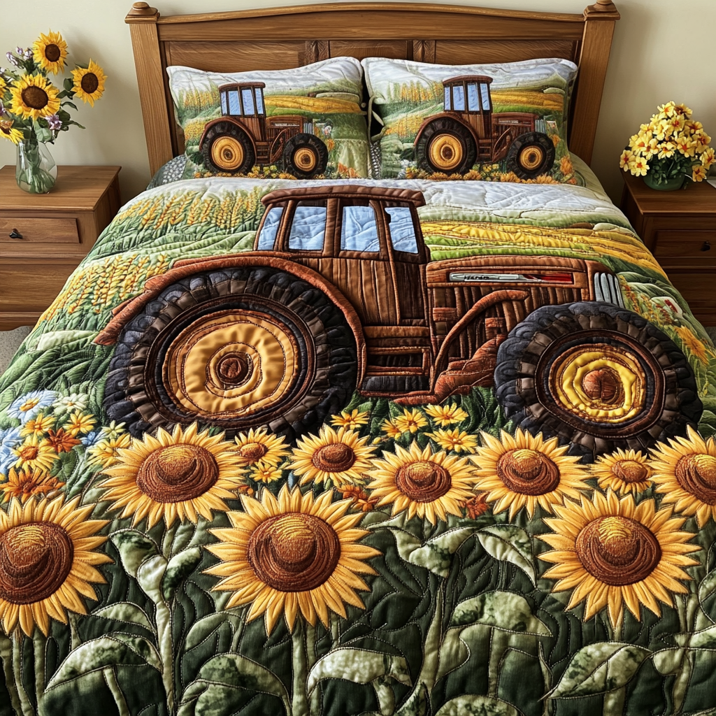 Farm Breeze Quilted Bedding Set Bedroom Decor Antique Tractor Gifts