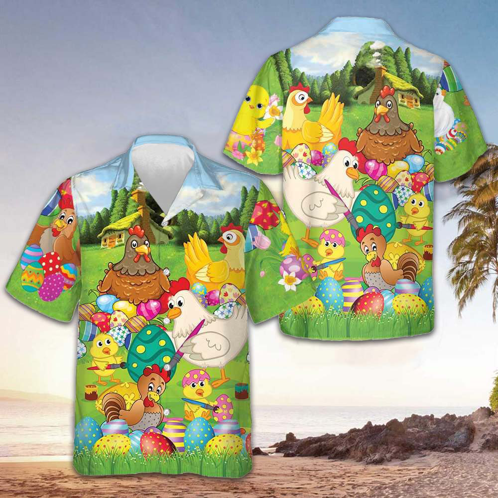 Farm Chicken Easter Eggs Hawaiian Shirt Funny Easter Shirt Gifts For Husband