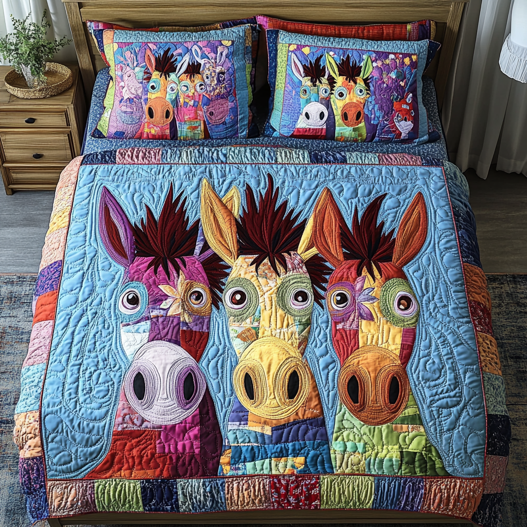 Farm Fantasy Quilted Bedding Set Bed Decorations Donkey Gift Ideas