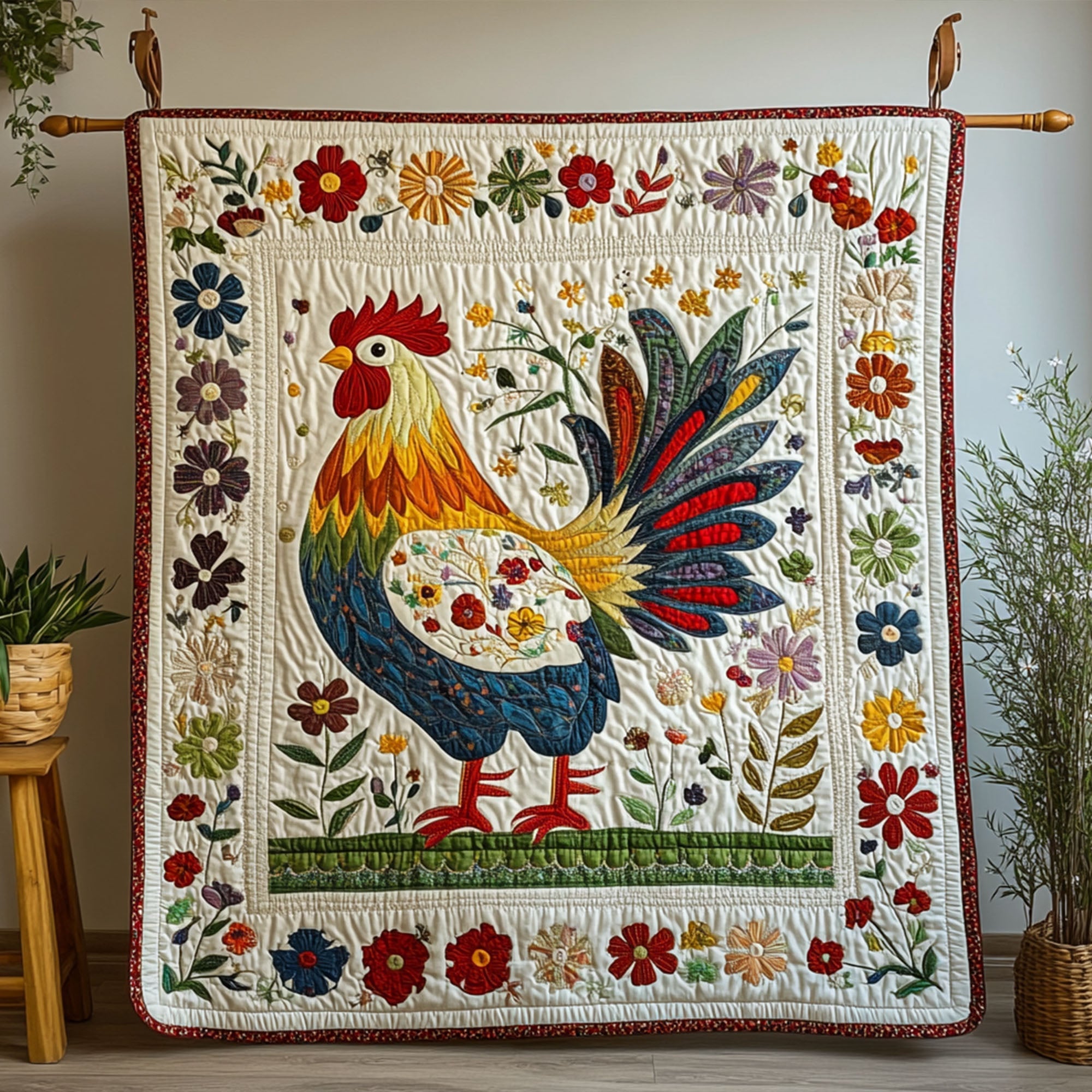 Farm Fresh Feathers Quilted Blanket Best Couch Throw Blanket Best Gifts For Chicken Lovers