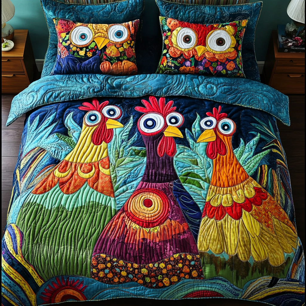 Farm Fresh Quilted Bedding Set Cute Bedroom Decor Presents For Chicken Lovers