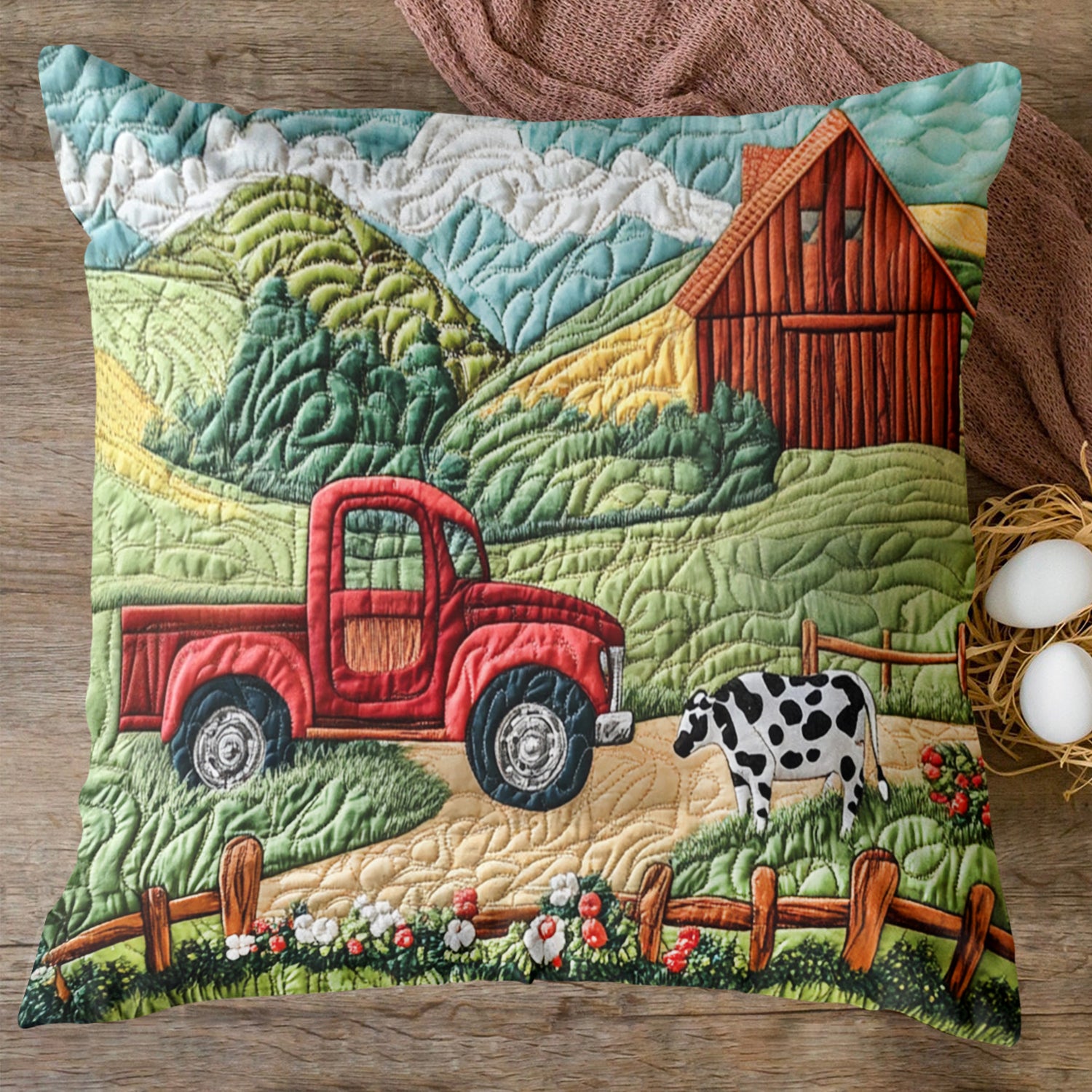 Farm Fresh Quilted Pillow Case Decorative Pillow Cases Presents For Farmer Dads