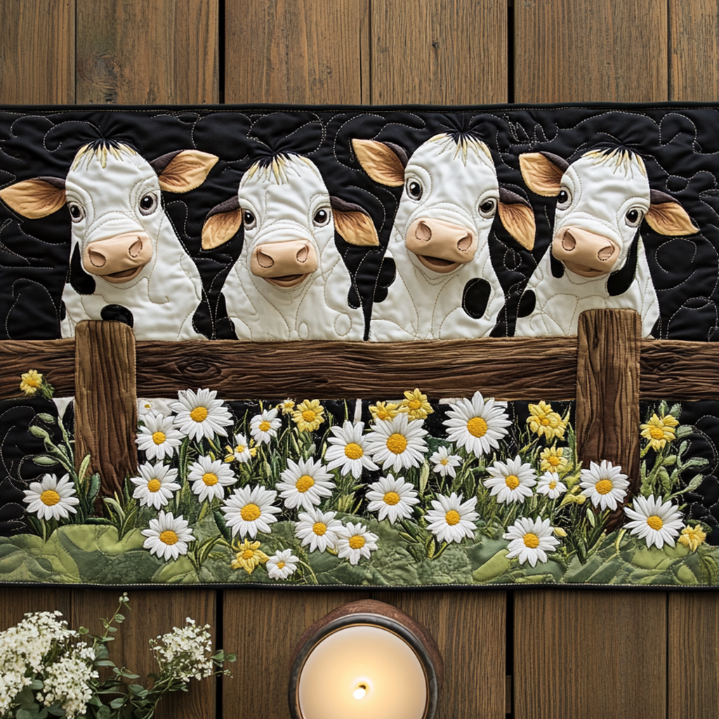 Farm Friends Quilted Table Runner Kitchen Table Decor Ideas Highland Cow Presents