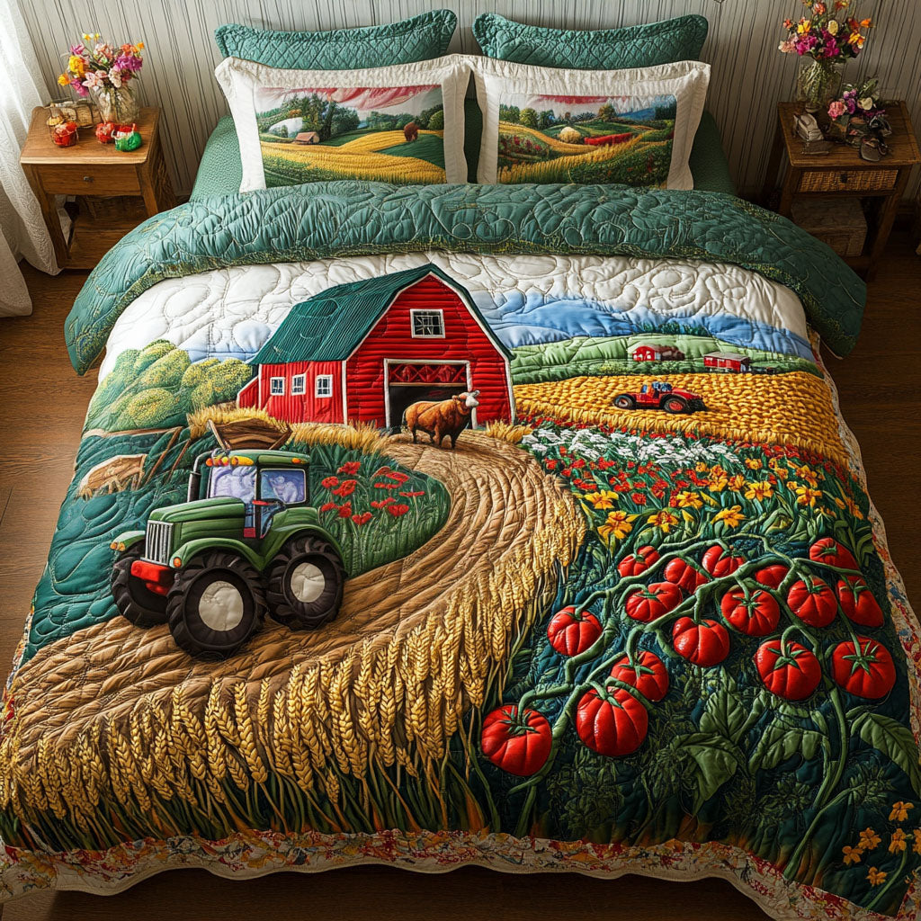 Farm Life Quilted Bedding Set Cute Bedroom Decor Tractor Related Gifts
