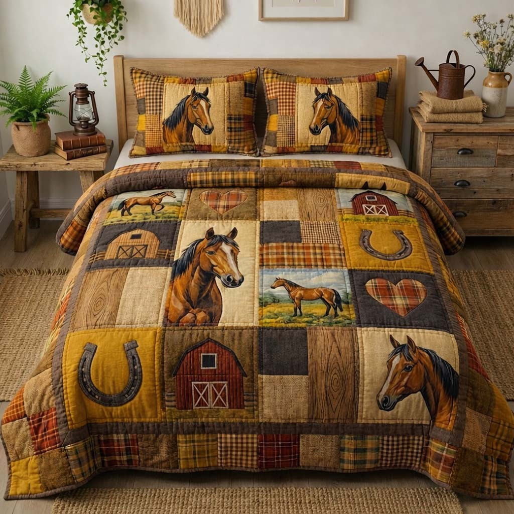 Farm Life Quilted Bedding Set Rustic Country Bedroom Decor Gift For Farm Lovers