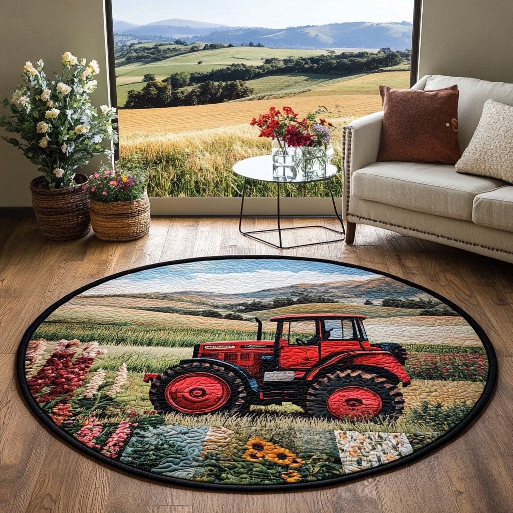 Farm on Wheels Quilted Round Mat Christmas Entryway Decor Christmas Gifts For Farmers