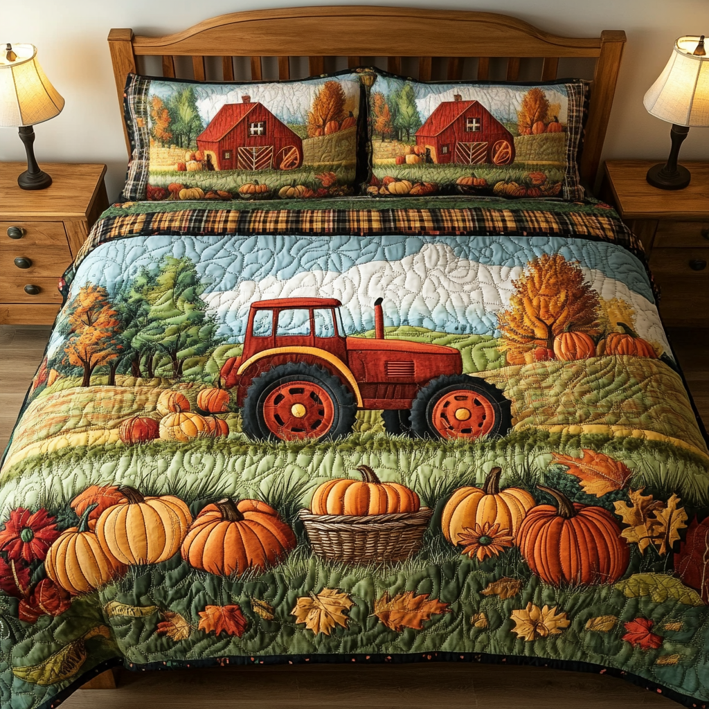 Farm Tractor Quilted Bedding Set Bed Decor Ideas Autumn Gifts Items