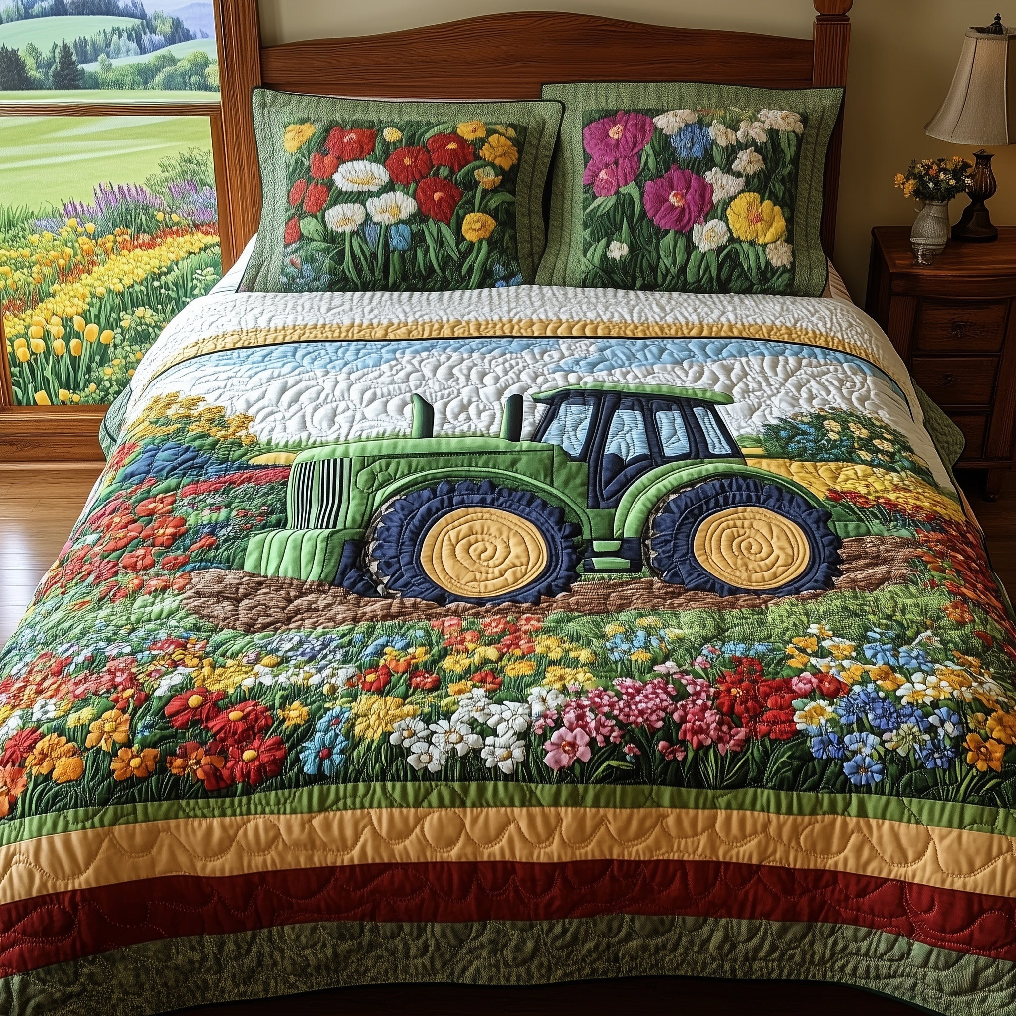 Farmer Dream Quilted Bedding Set Duvet Cover Merchandise Tractor Gifts Adults