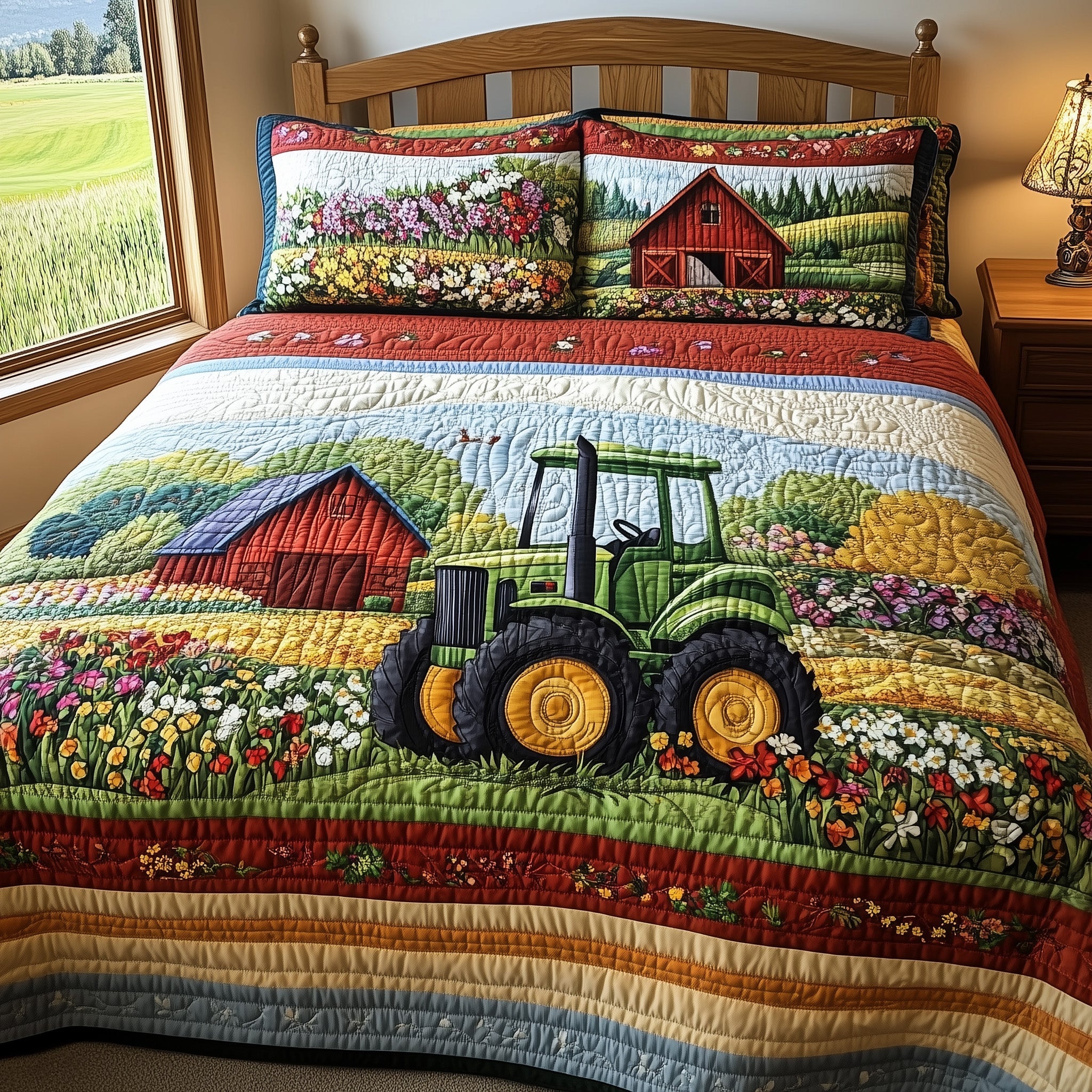 Farmer Dream Quilted Bedding Set Duvet Cover Merchandise Tractor Gifts For Dad Farmers