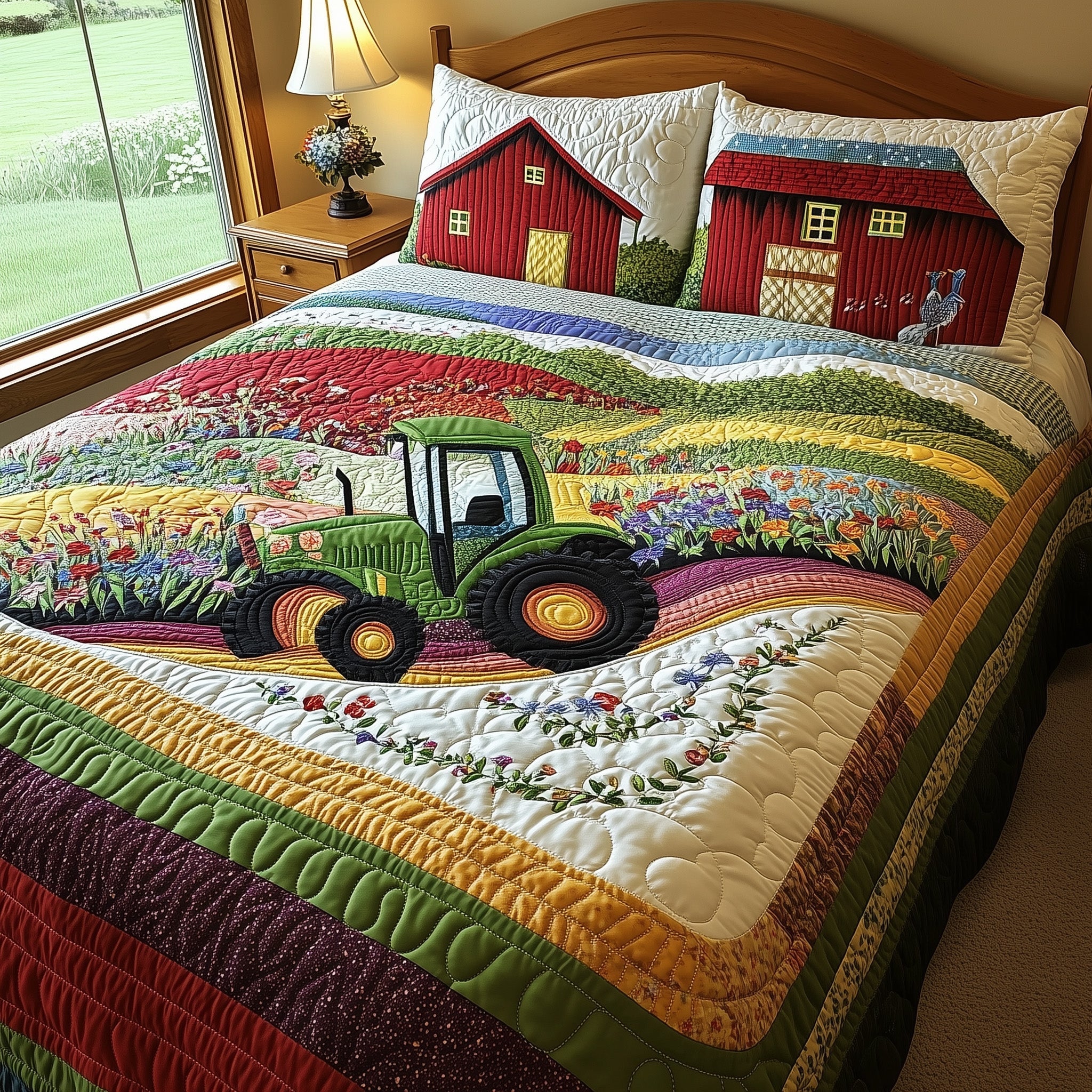 Farmer Dream Quilted Bedding Set Duvet Cover Merchandise Tractor Presents For Adults