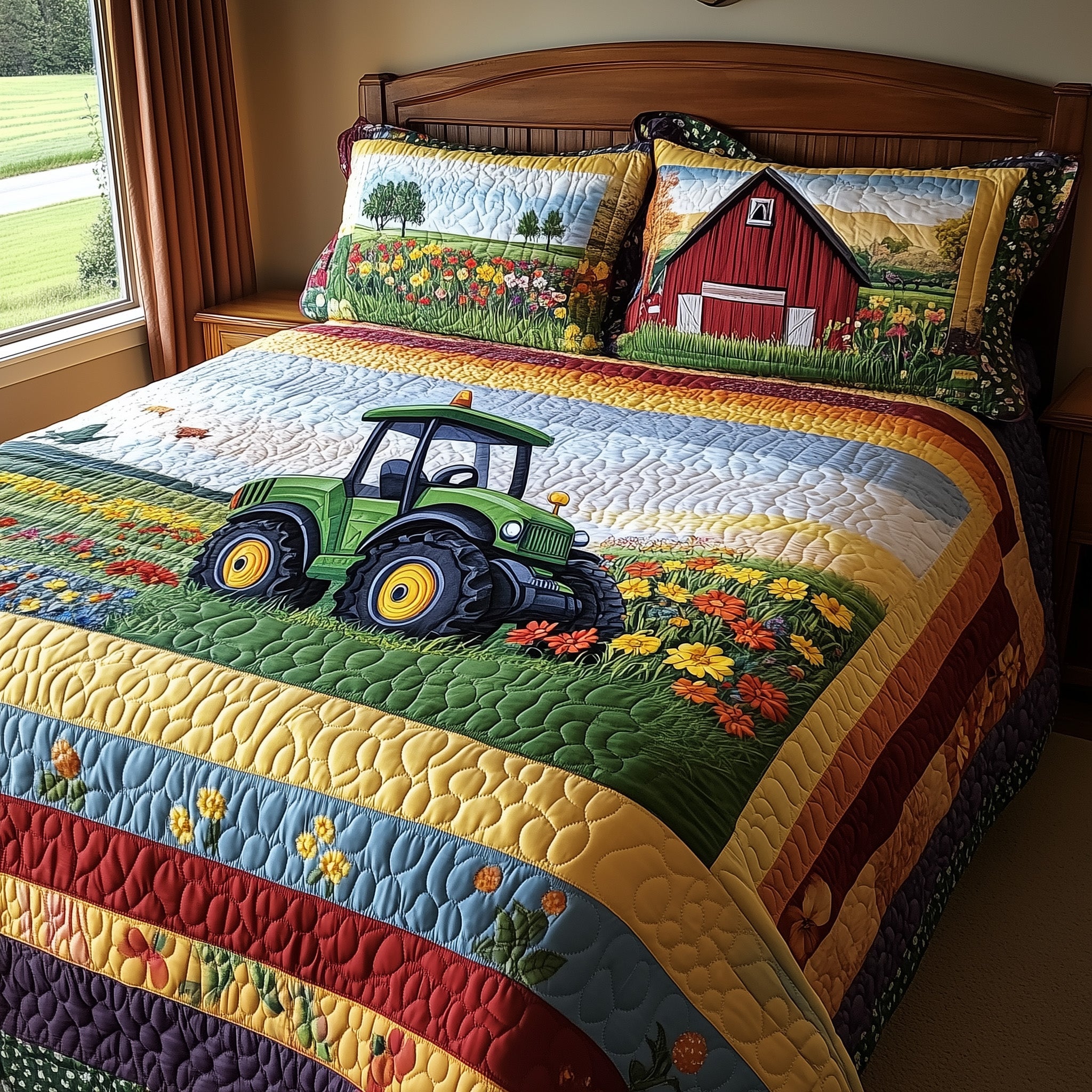 Farmer Dream Quilted Bedding Set Duvet Cover Merchandise Tractor Themed Gifts