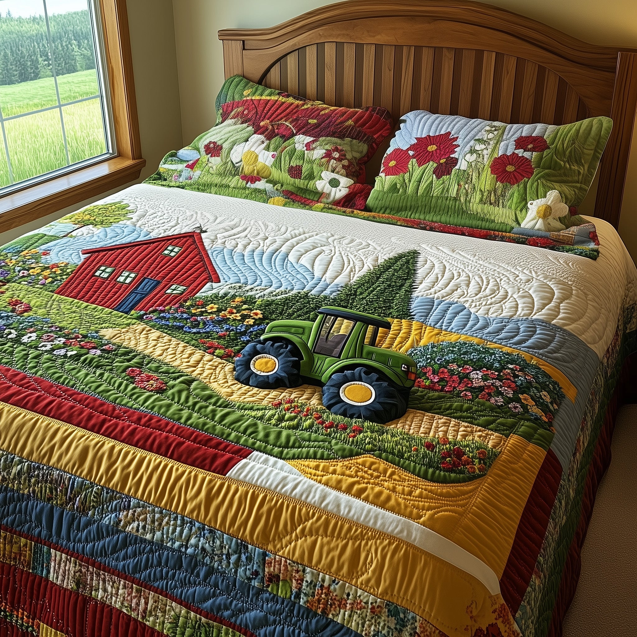 Farmer Dream Quilted Bedding Set Duvet Cover Merchandise Tractor Themed Gifts For Adults