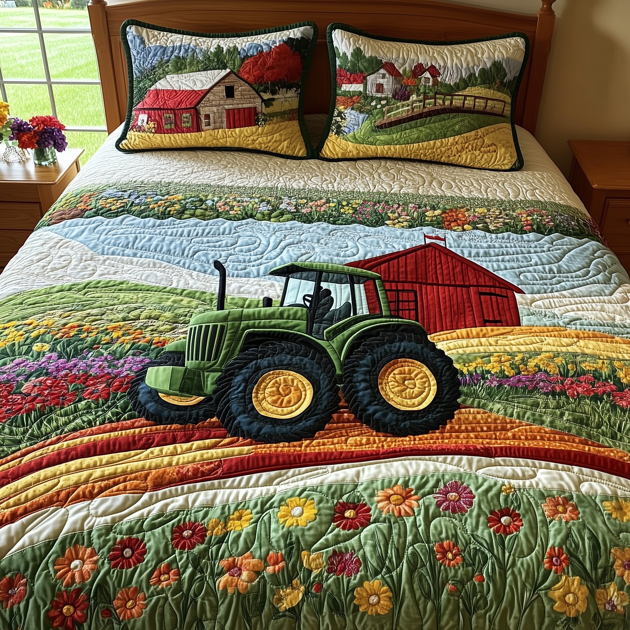 Farmer Dream Quilted Bedding Set Duvet Cover Merchandise Vintage Tractor Gifts