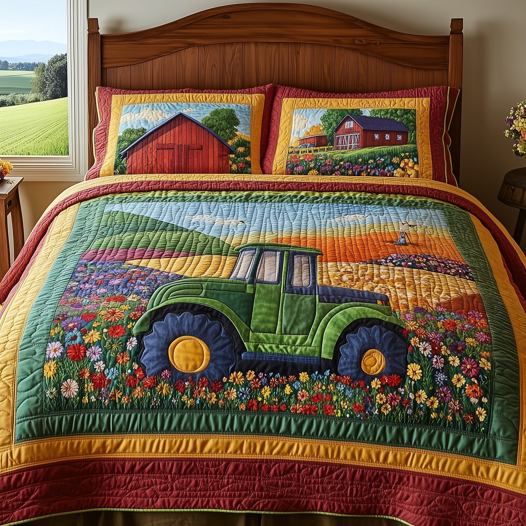 Farmer Heaven Quilted Bedding Set Duvet Cover Merchandise Antique Tractor Gifts