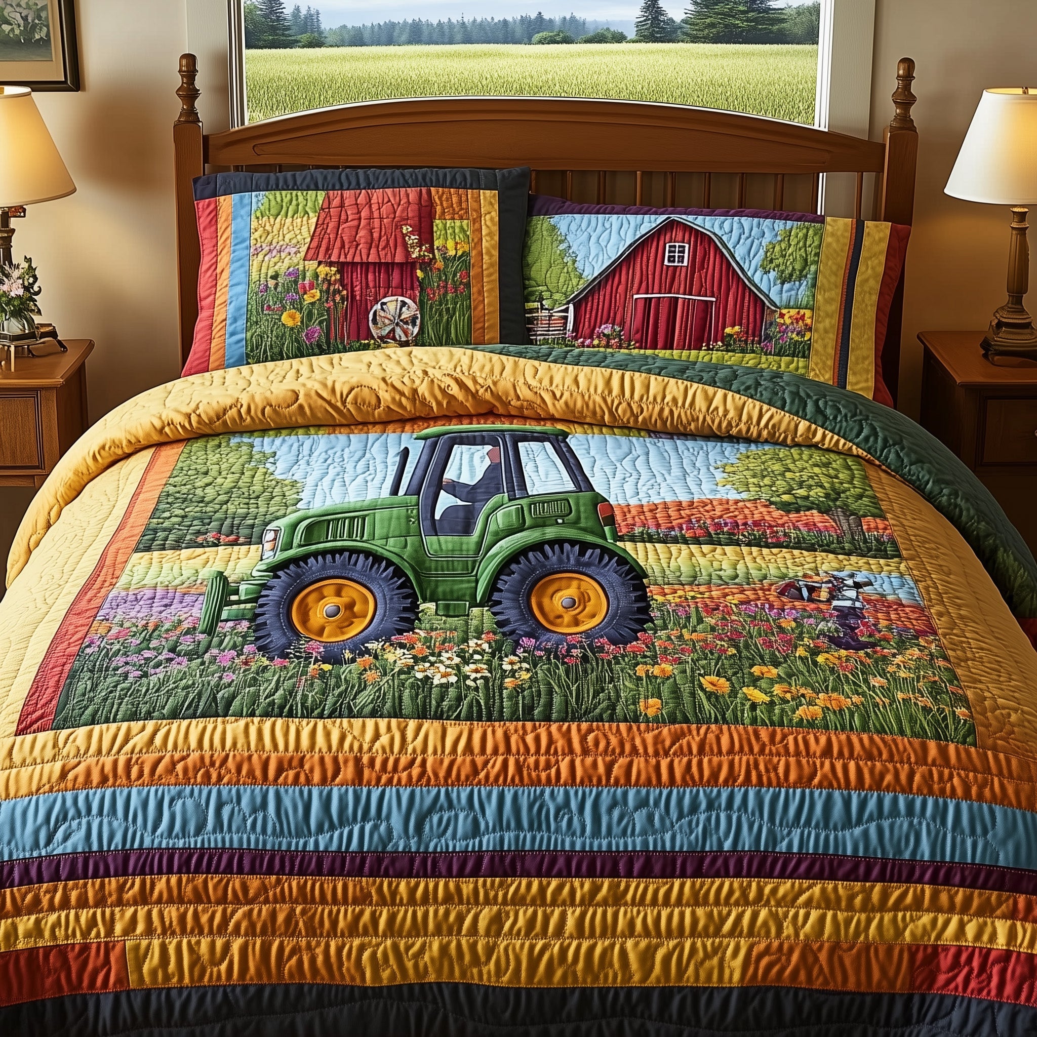 Farmer Heaven Quilted Bedding Set Duvet Cover Merchandise Best Gifts For Tractor Lovers
