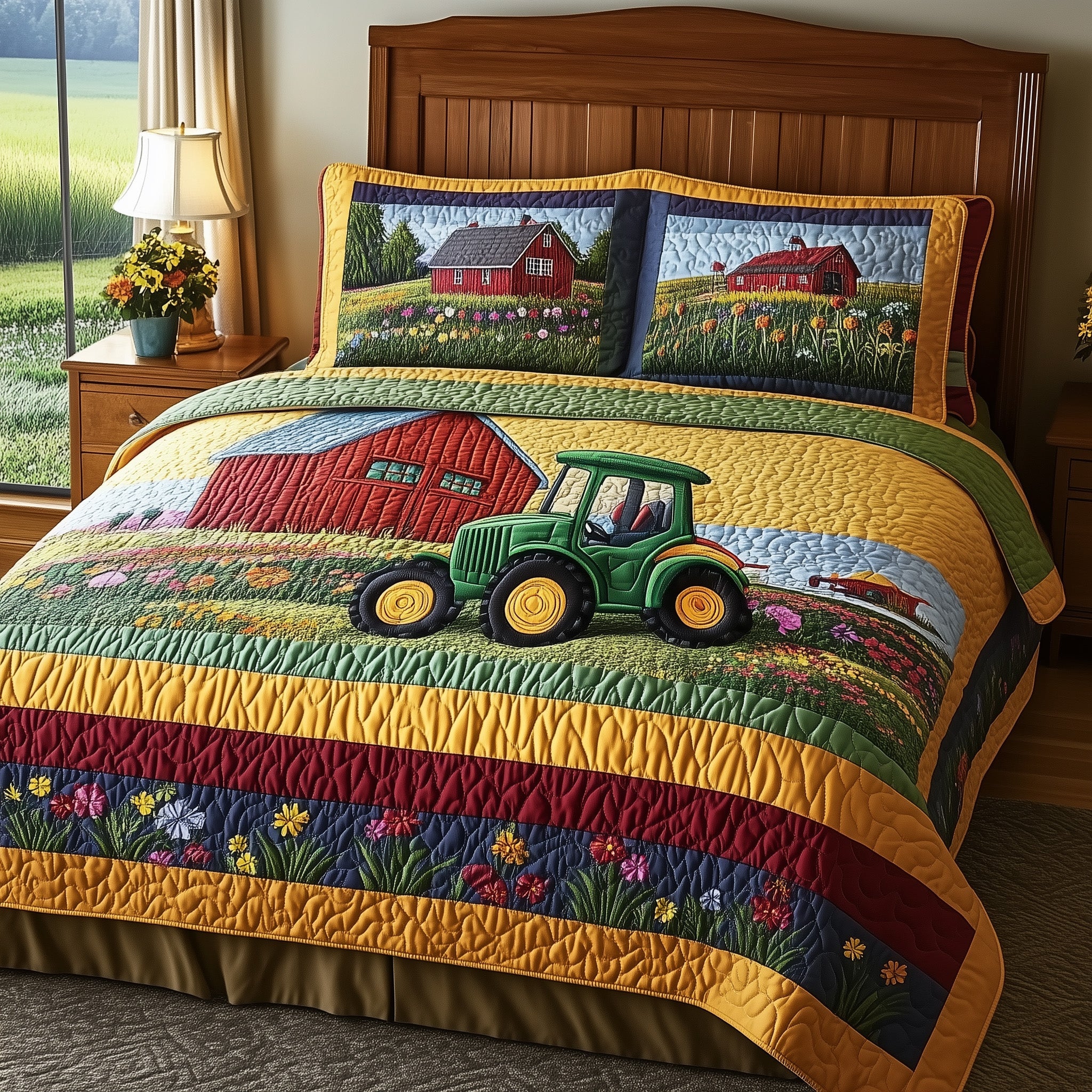 Farmer Heaven Quilted Bedding Set Duvet Cover Merchandise Tractor Related Gifts