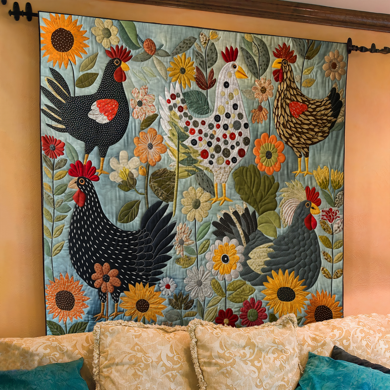 Farmhouse Charm Chicken Quilted Blanket Presents For Chicken Love
