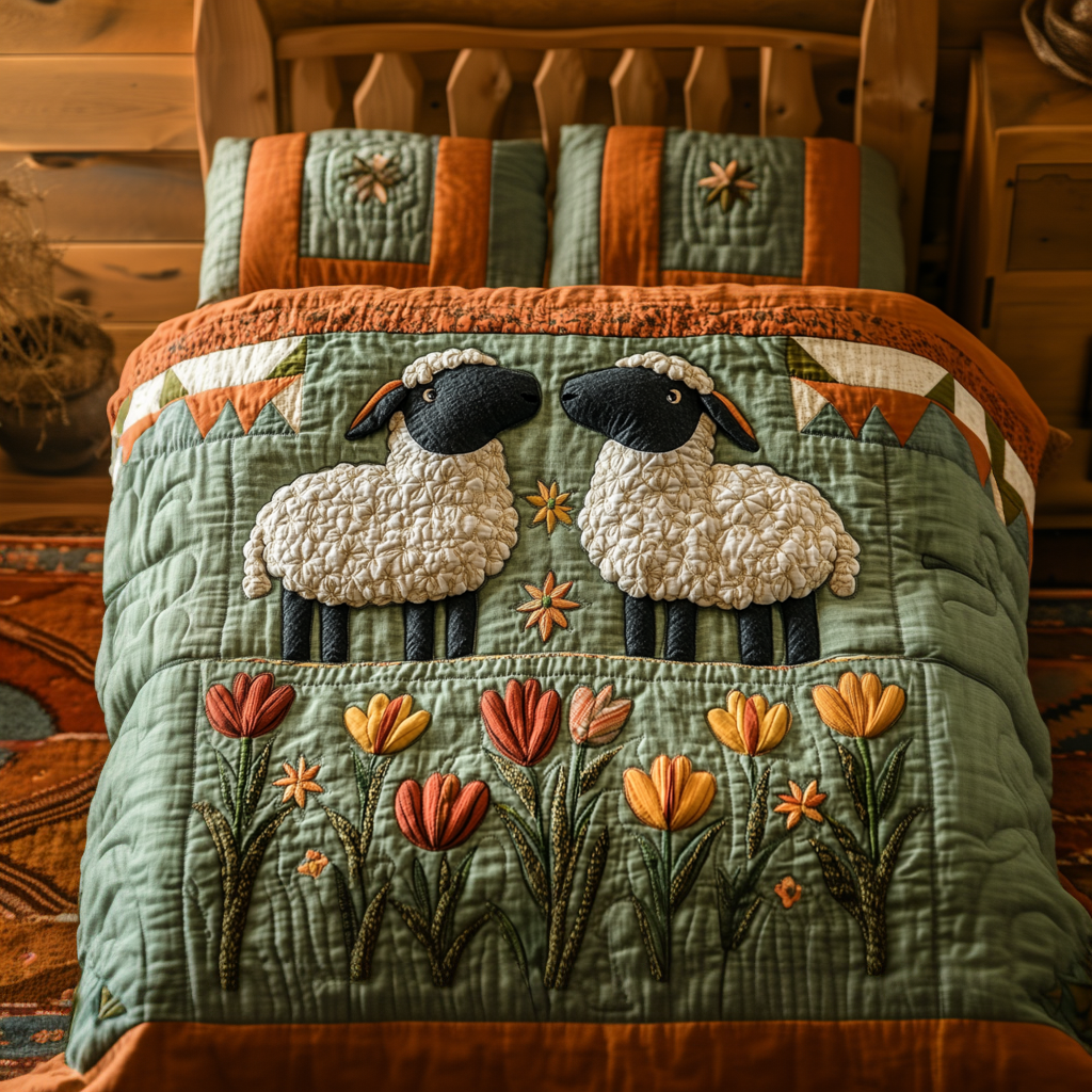 Farmhouse Cozy Quilted Bedding Set Cozy Bedroom Decor Sheep Presents