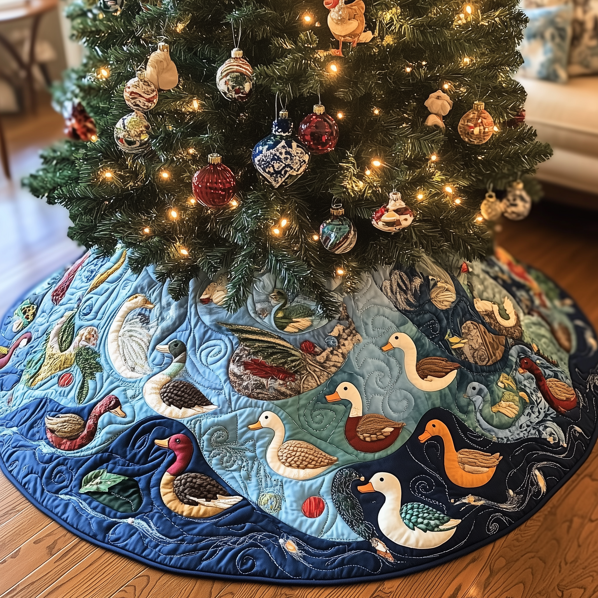 Farmhouse Duck Quilted Tree Skirt Charming Tree Skirt Gift Idea