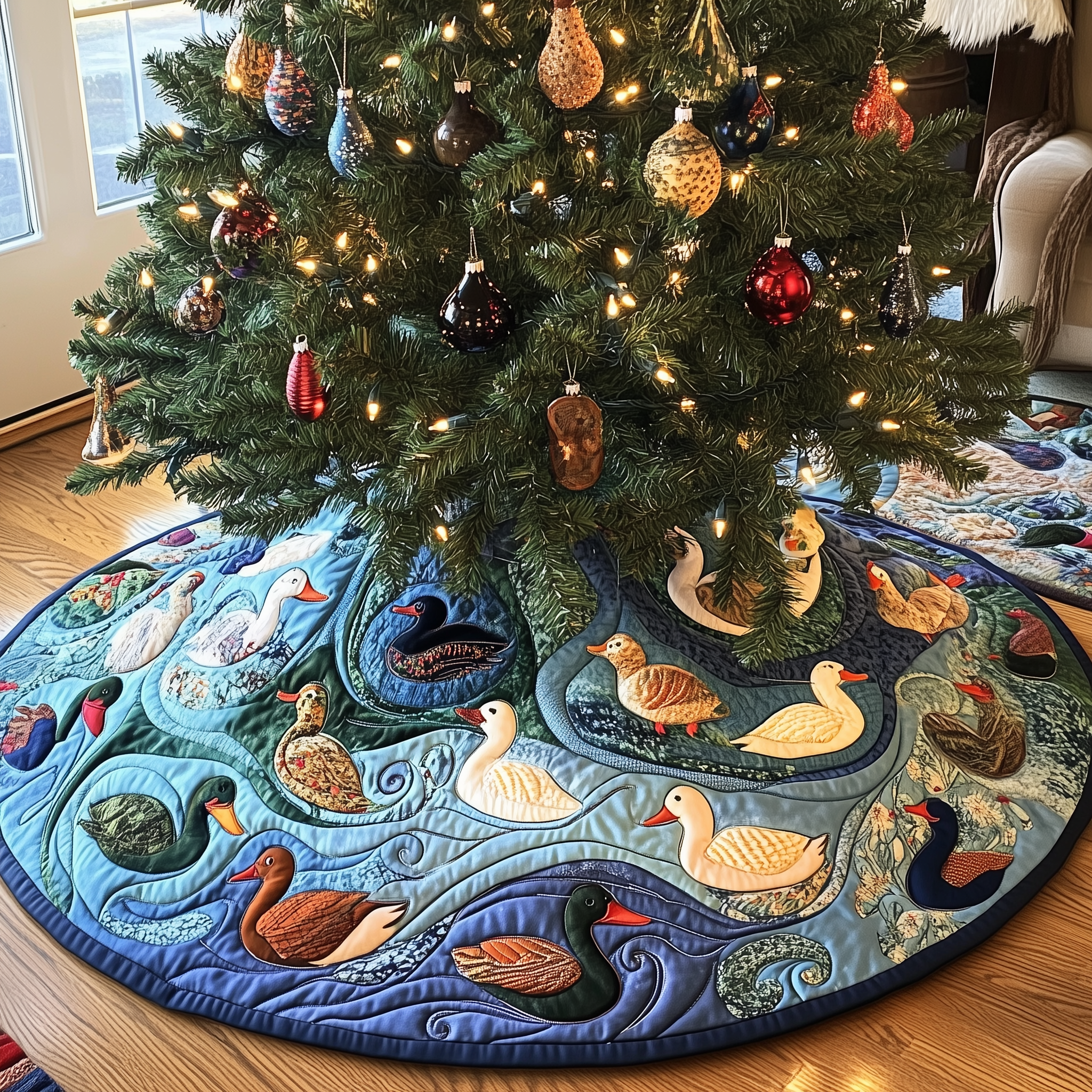 Farmhouse Duck Quilted Tree Skirt Cozy Tree Skirt For Holiday Decor