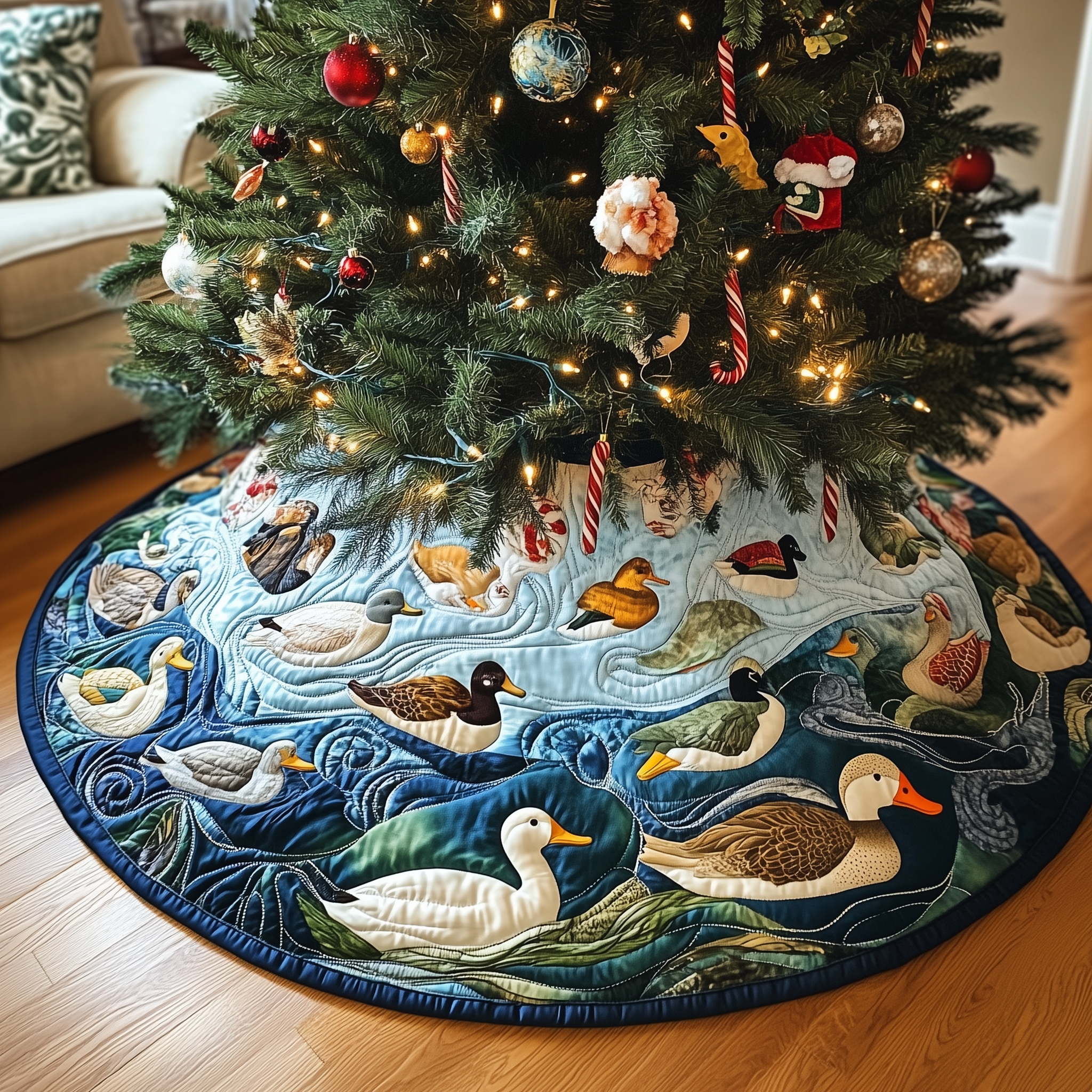 Farmhouse Duck Quilted Tree Skirt Heartwarming Family Gathering Merch