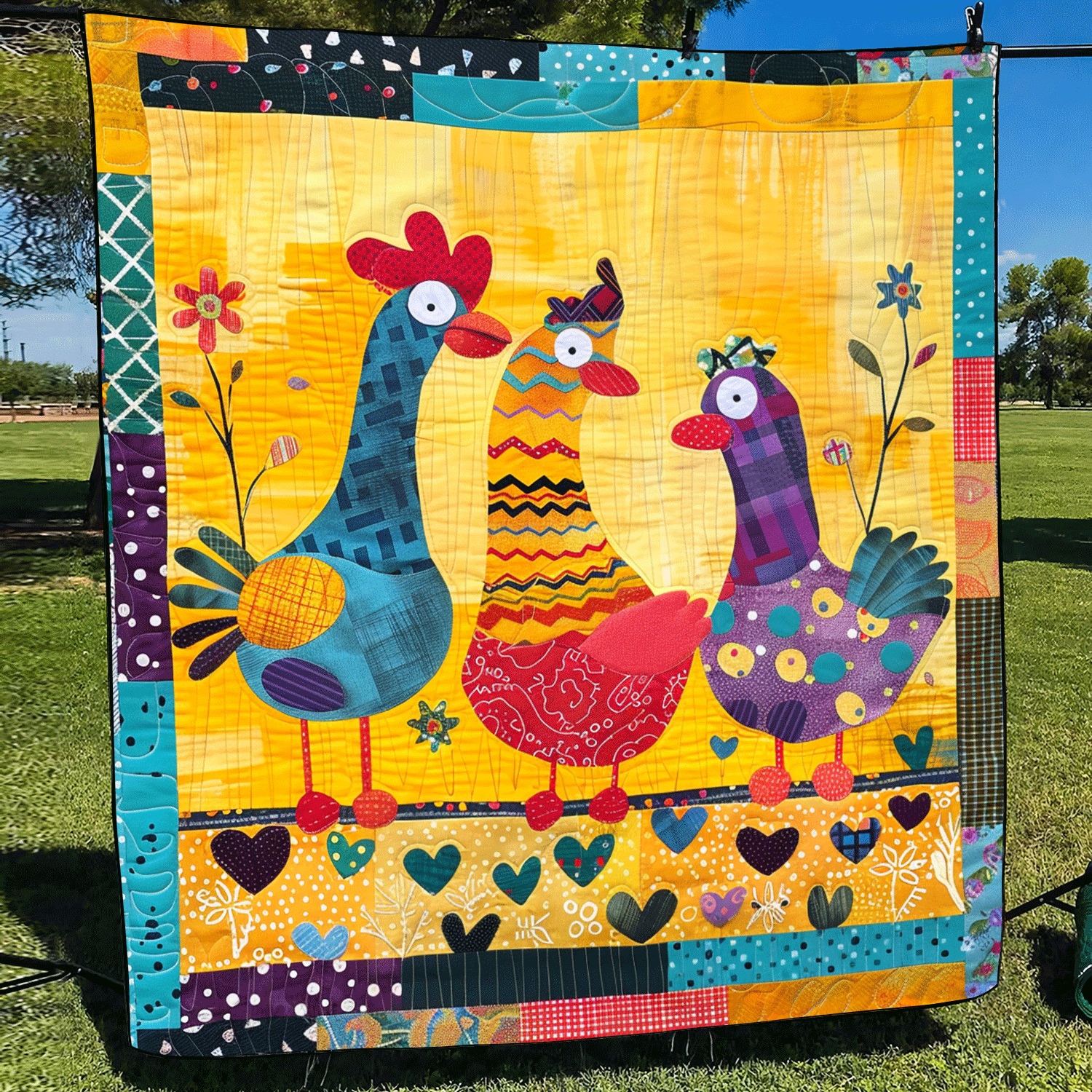 Farmhouse Gossip Quilted Blanket Chicken Lover Presents
