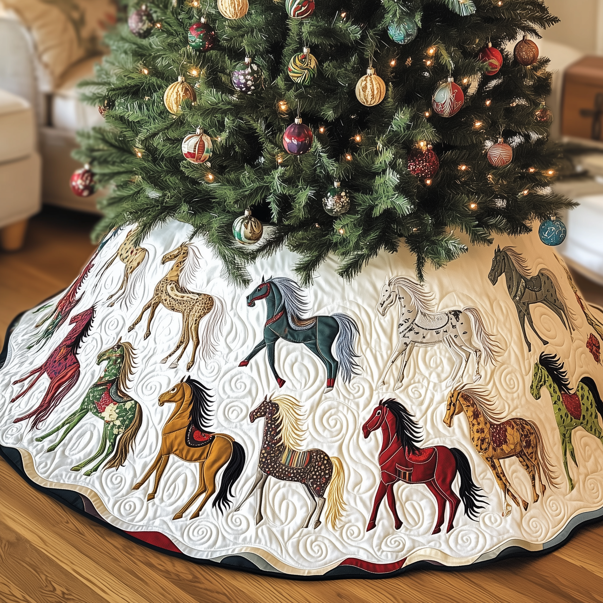 Farmhouse Horse Quilted Tree Skirt Beautiful Christmas Tree Skirt Merch