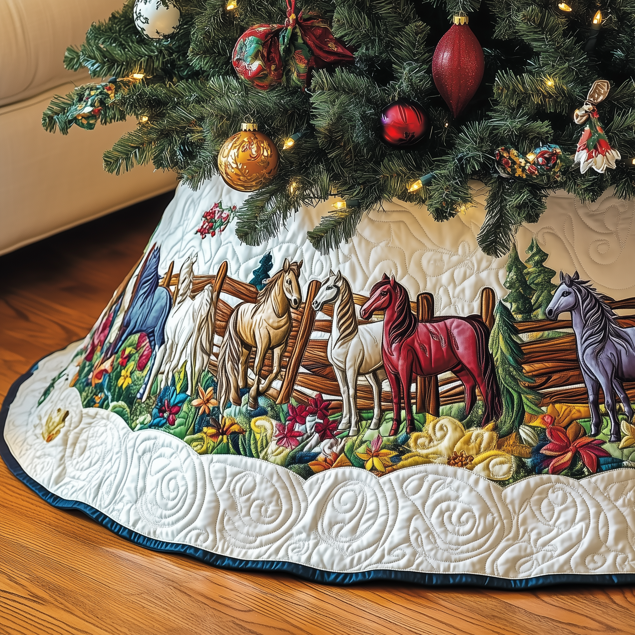 Farmhouse Horse Quilted Tree Skirt Best New Year Gift Merch