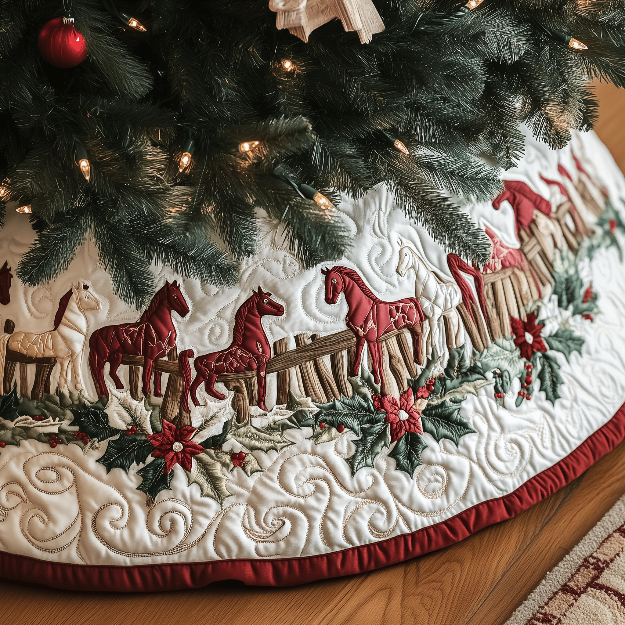 Farmhouse Horse Quilted Tree Skirt Christmas Tree Skirt Gift Idea For Horse Lovers