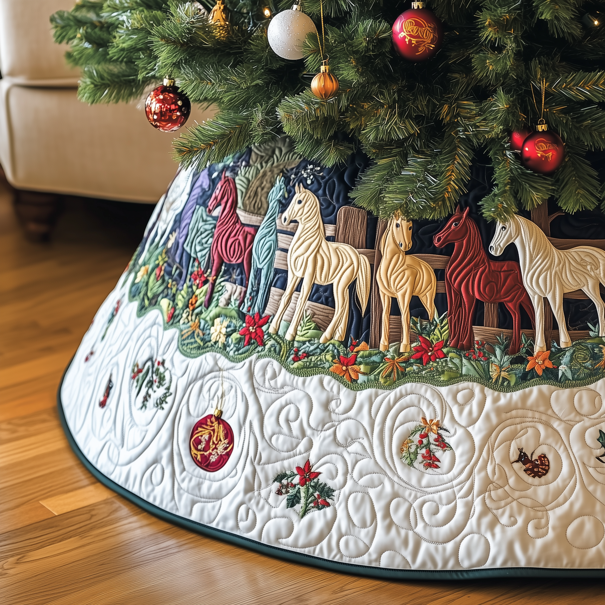 Farmhouse Horse Quilted Tree Skirt Holiday Gift Merch