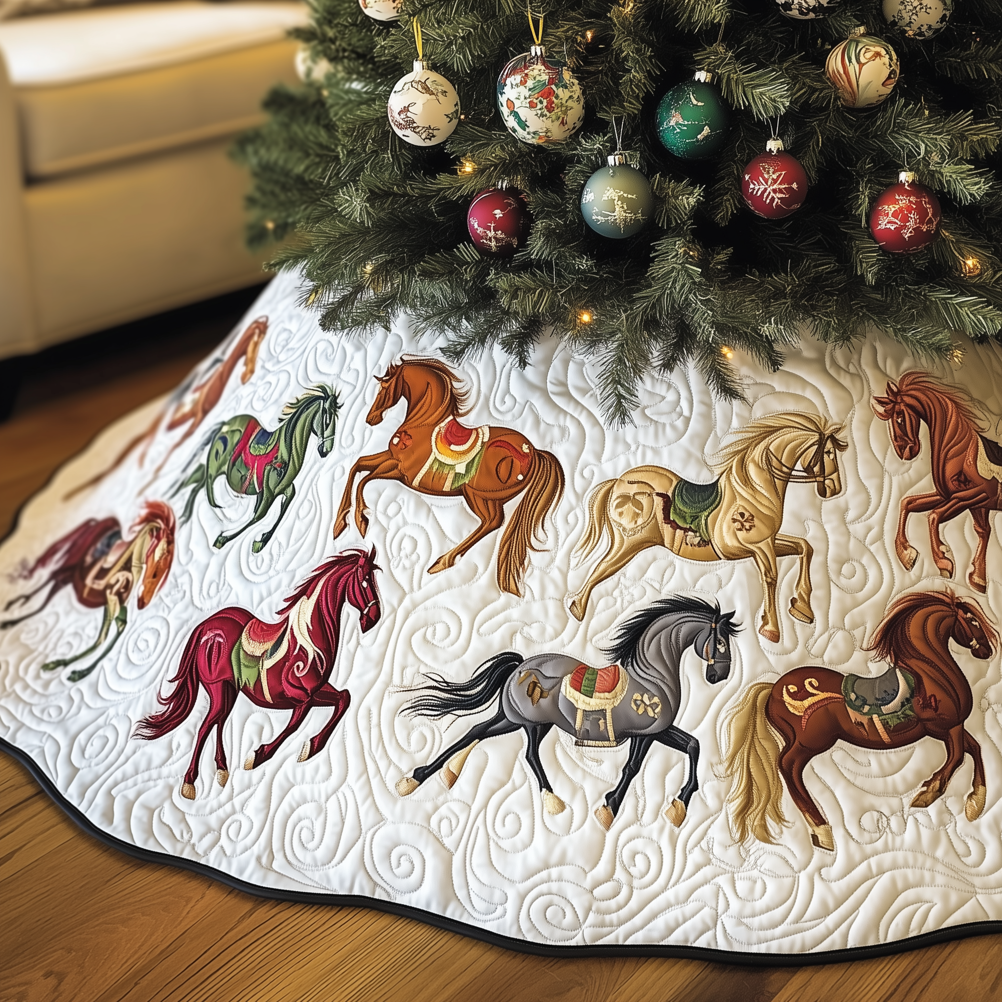 Farmhouse Horse Quilted Tree Skirt Holiday Tree Skirt Must-Have