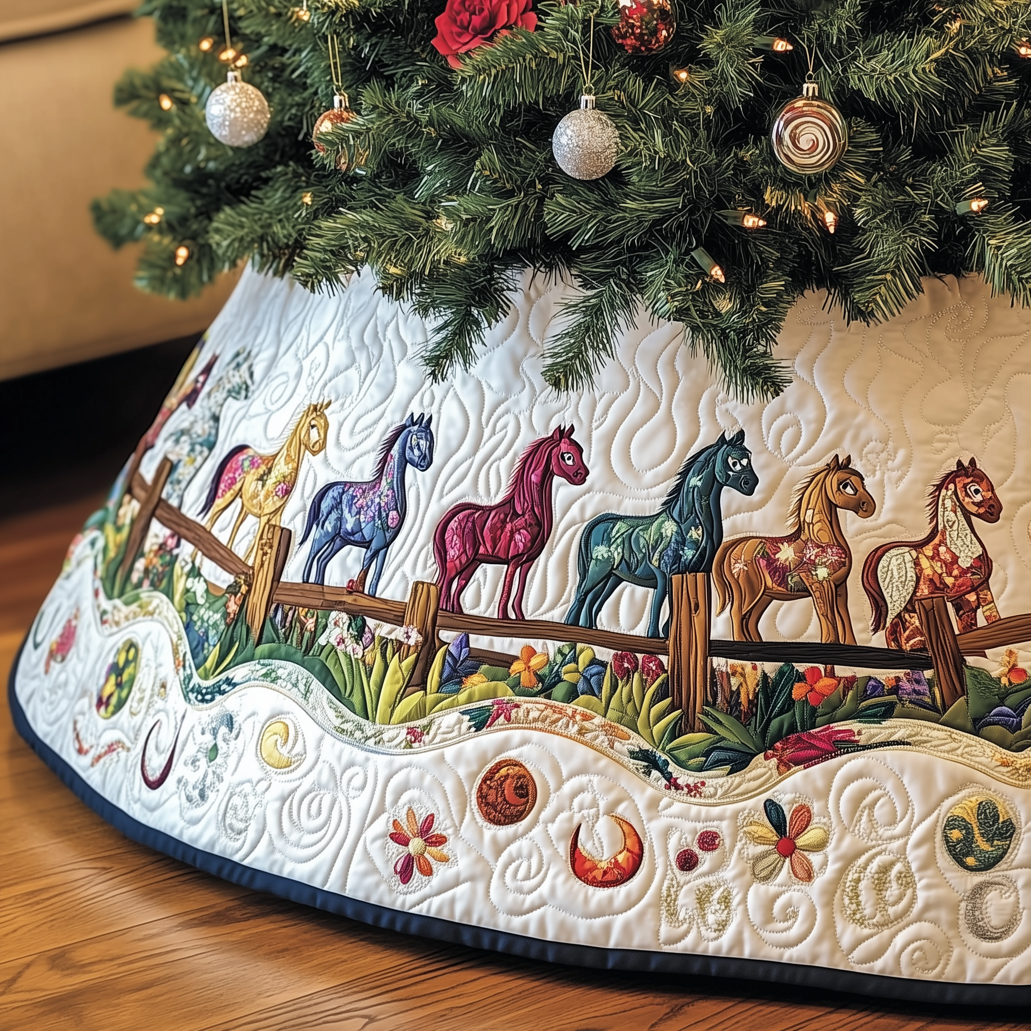 Farmhouse Horse Quilted Tree Skirt Perfect Home For Christmas Tree Merch