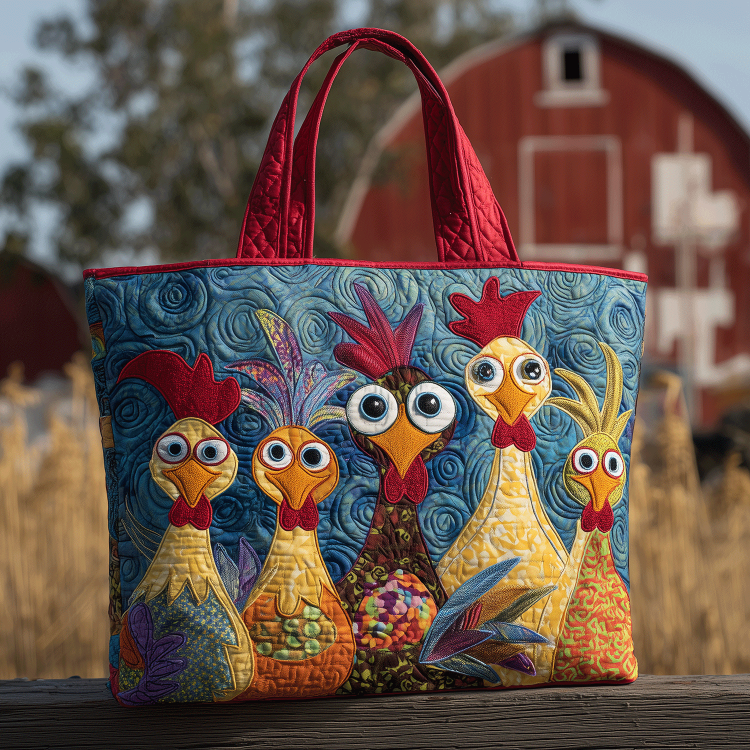 Farmhouse Roosters Quilted Tote Bag Birthday Present For A Farmer