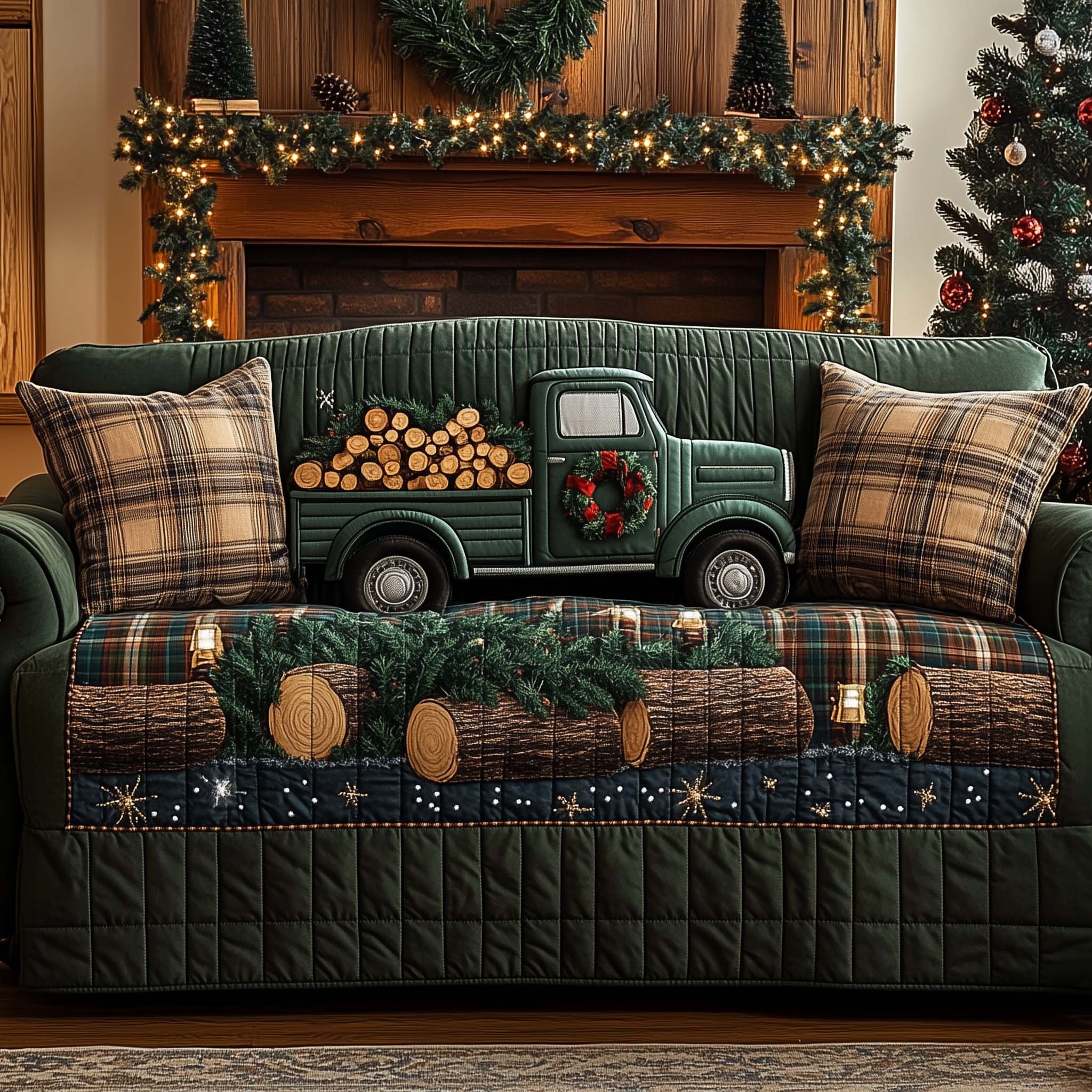 Farmhouse Rustic Truck Quilted Sofa Cover Country Christmas Vehicle Gift For Winter Holiday